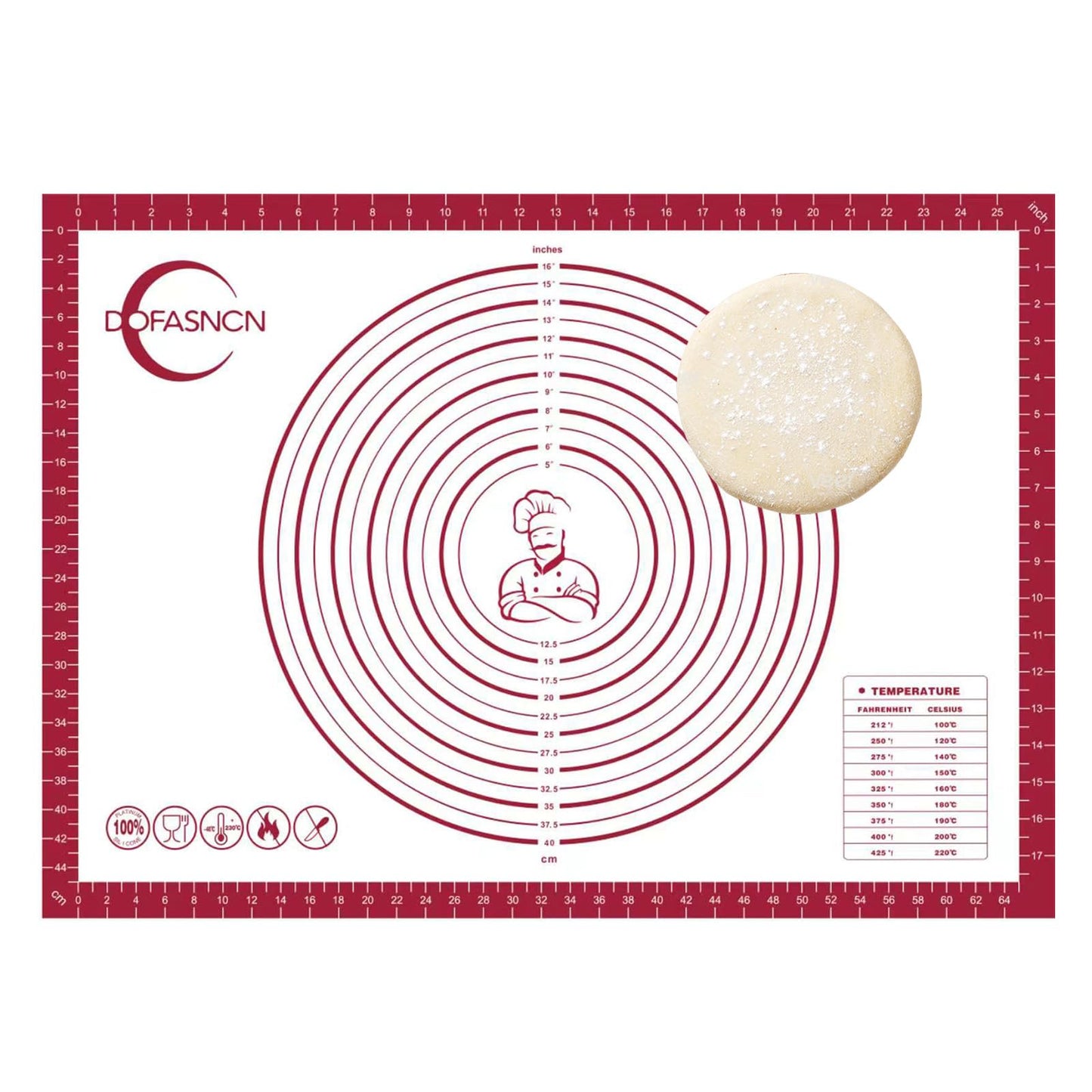 Silicone Pastry Mat Dough Baking Bread Sourdough Fondant Pie Dough Pizza,Silicone Baking Mat Cookie Sheet for Kitchen Counter with Measurements 28x20" Red