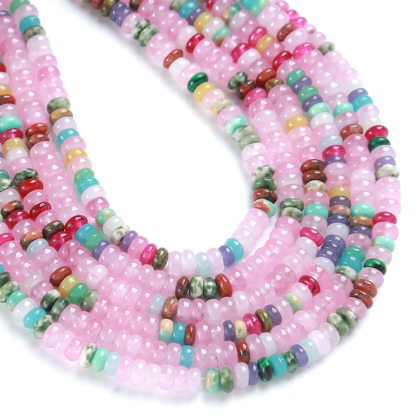 150PCS 2x4mm Natural Colorful Jades Stone Rondelle Beads Abacus Disk Stone Beads Round Loose Spacer Gemstone for DIY Bracelet Necklace Jewelry Making