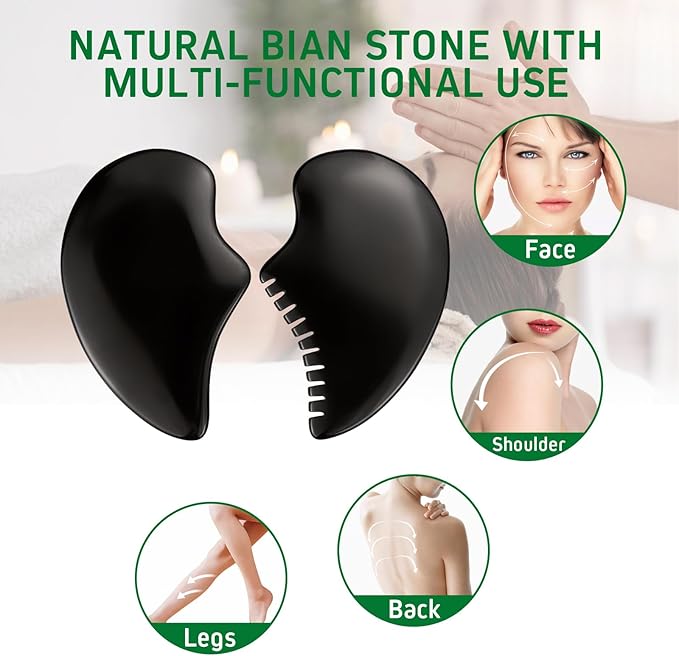 Bian Stone Gua Sha Facial Tools Scraping Massage Face Guasha Board Scraping Plate(Seahorse 2pcs)