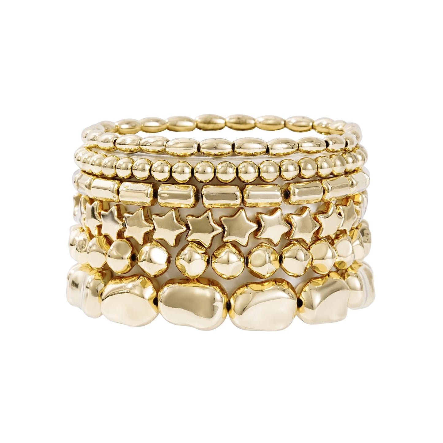Sajidos Gold Plated Beaded Bracelets for Women Trendy, 14K Gold Plated Stack Cross Pearl Bead Stretch Bracelets Set Elastic Hypoallergenic Bracelets Jewelry Gifts (style2)