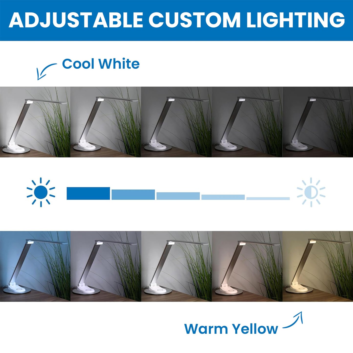 Mount-It! LED Desk Lamp with Wireless Charger and USB-C Charging Port, Dimmable Desk Lamp with 25 Brightness and Color Modes, for Home or Office, Adjustable Arm, Silver/White