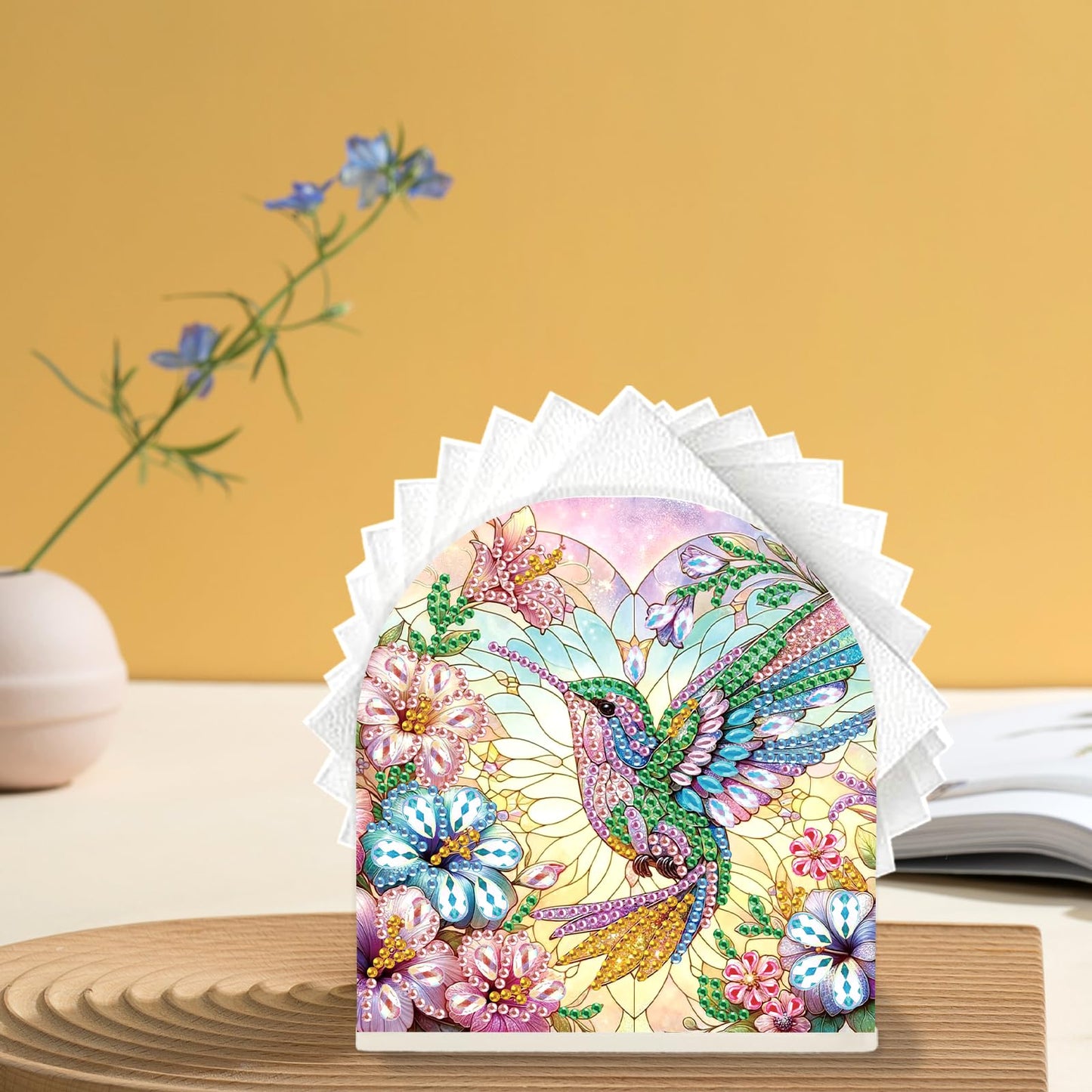 JZHYOAN Parrot Diamond Art Napkin Holder, Kitchen Napkin Holder with Upright Storage, DIY Diamond Art Decorative Dispenser for Kitchen, Bathroom, Dining for Desktop Holder Organizer