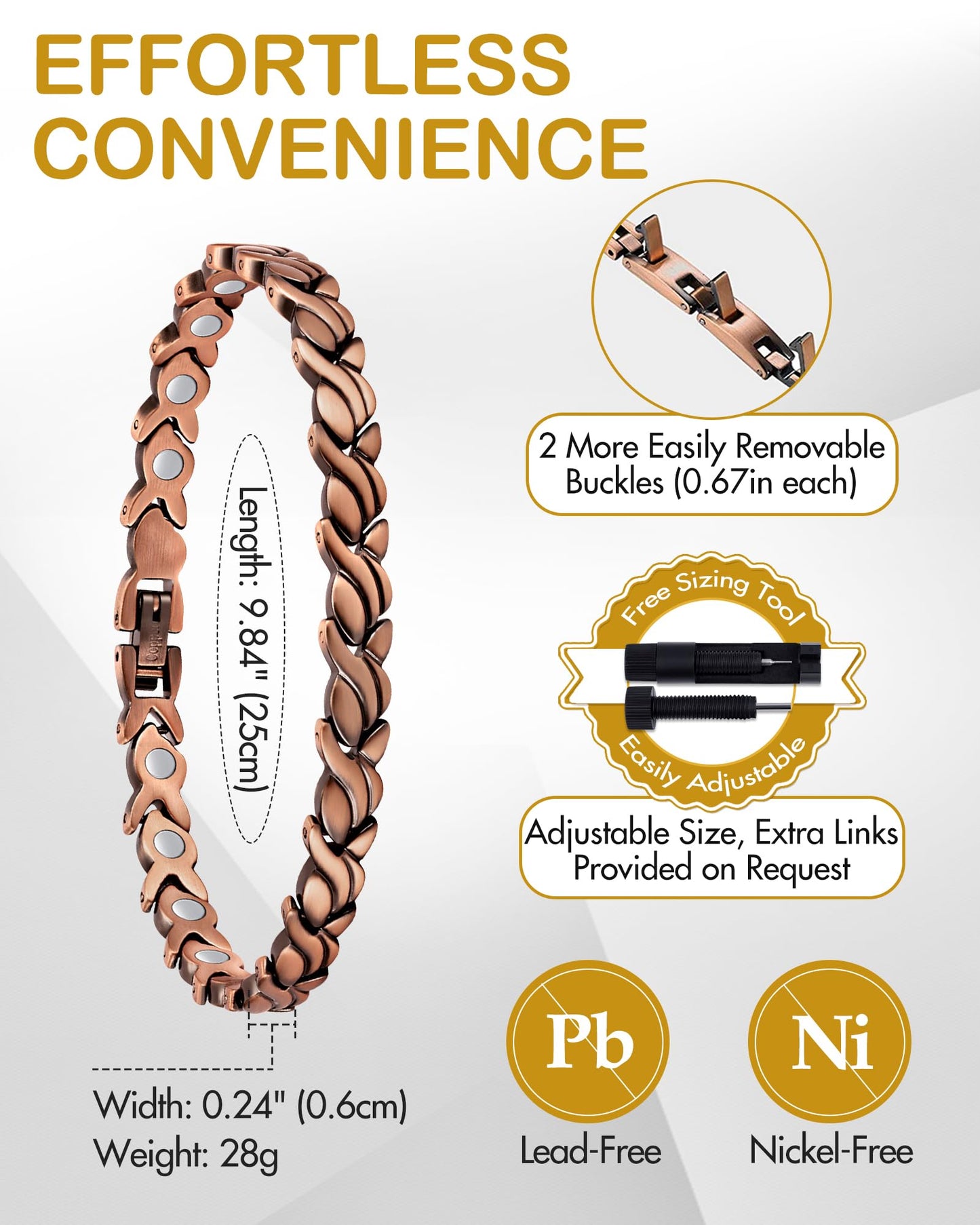Feraco Copper Ankle Bracelet for Women, 99.99% Pure Copper Magnetic Anklet with 3500 Gauss Neodymium Magnet, Adjustable Jewelry (Fishtail)