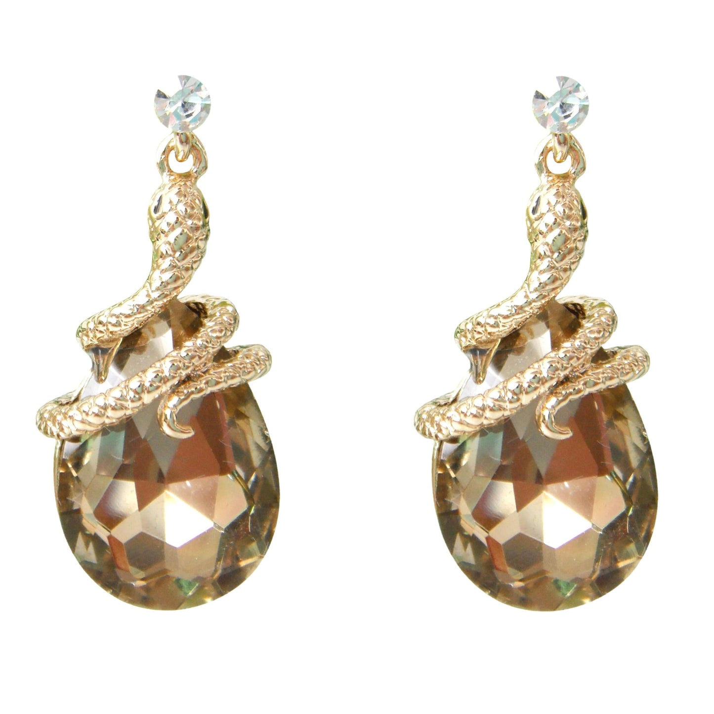 Navachi 18k Gold Plated Crystal Brown Zircon Snake Drop Dangle Earrings