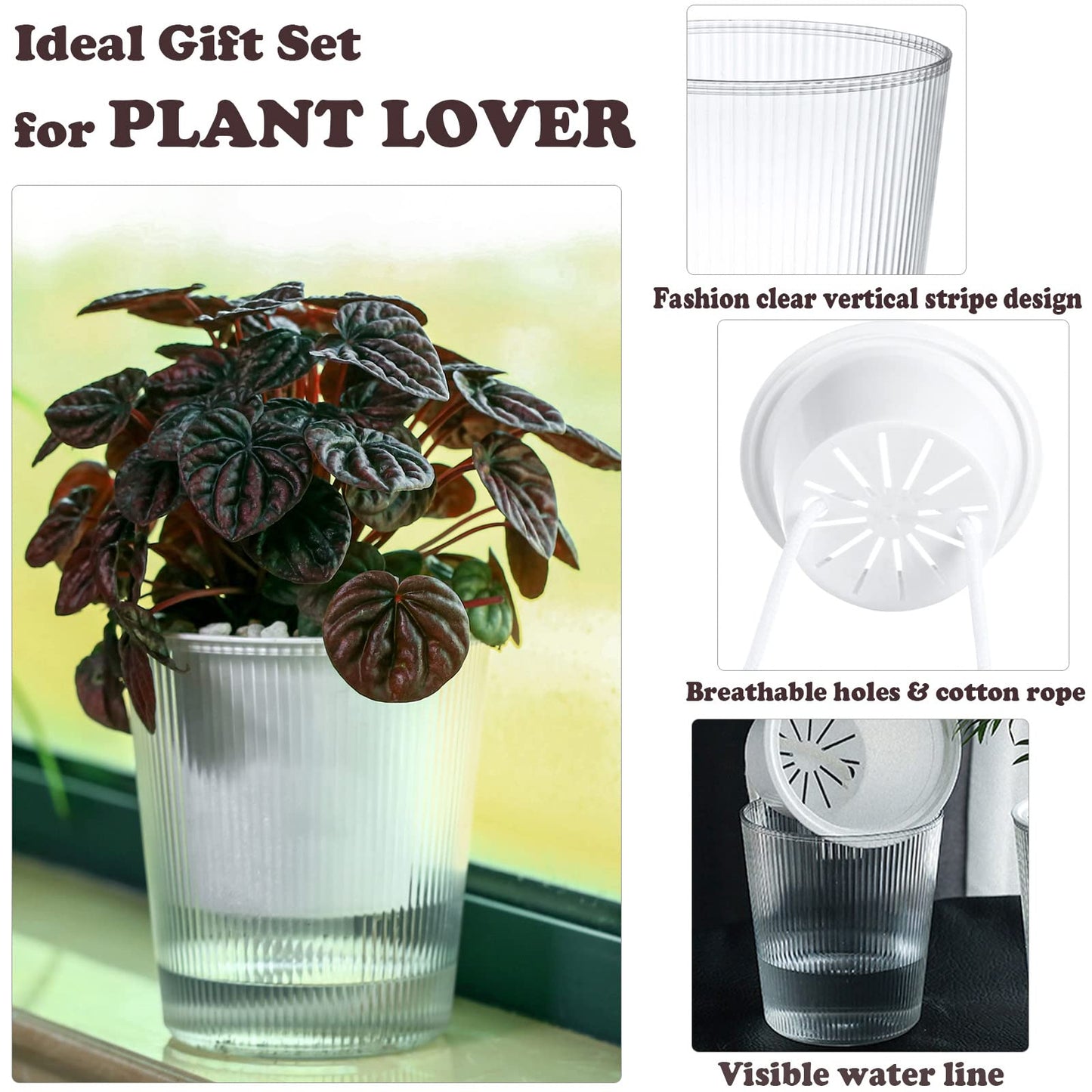 10-Pack 4.5 Inches Clear Self-Watering Pots for Indoor Plants Small Orchid Flower Pot Plastic Wick Planters for African Violet, Home Decor Pot