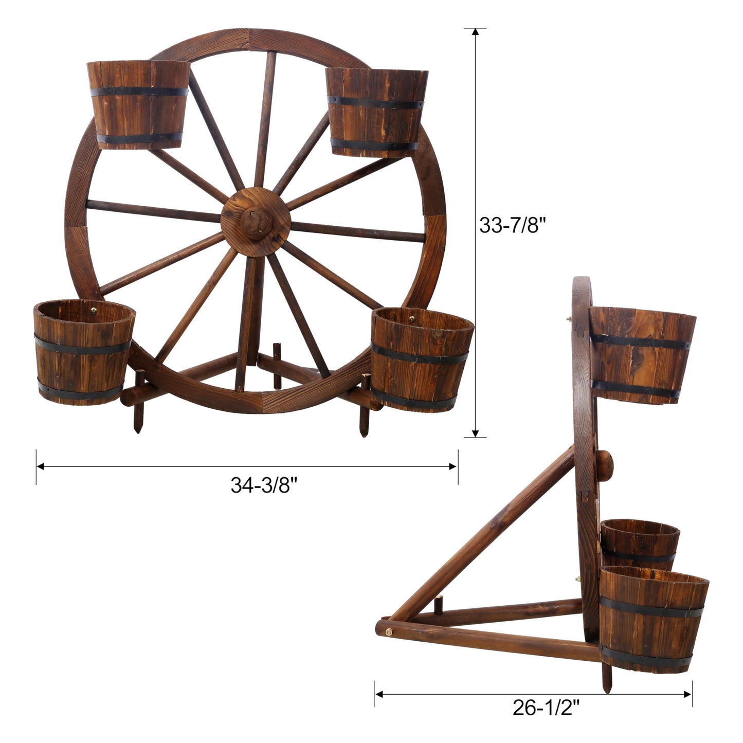 DRIFFY Wood Wagon Wheel Garden Planter - Wagon Wheel Barrel Planter Display for Indoor Decor Outdoor Patio Lawn Garden Backyard