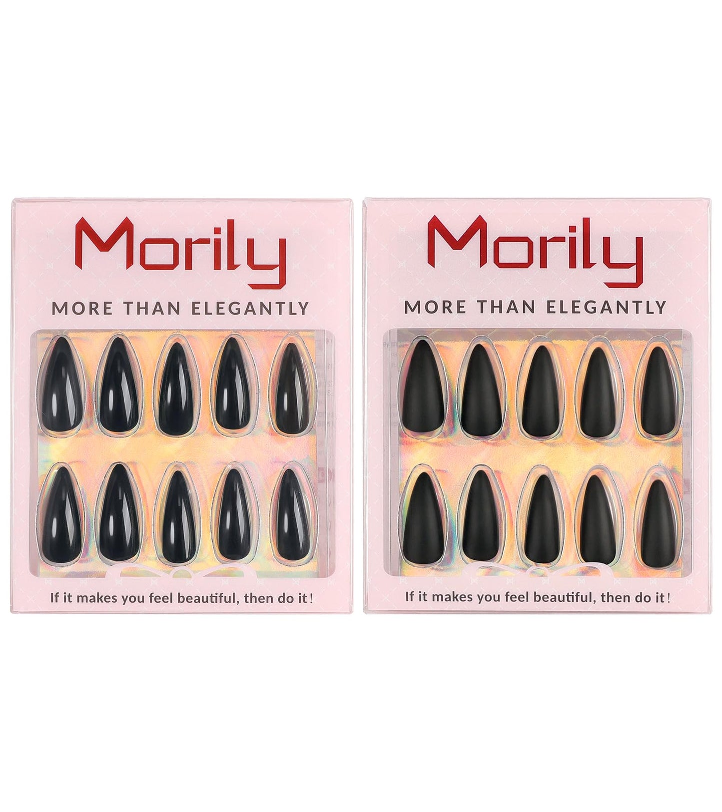 Morily Press-On Nails Bundle | Black Stiletto Glossy & Black Stiletto Matte | 24Pcs Each Set, Medium Length Long False Fake Nails
