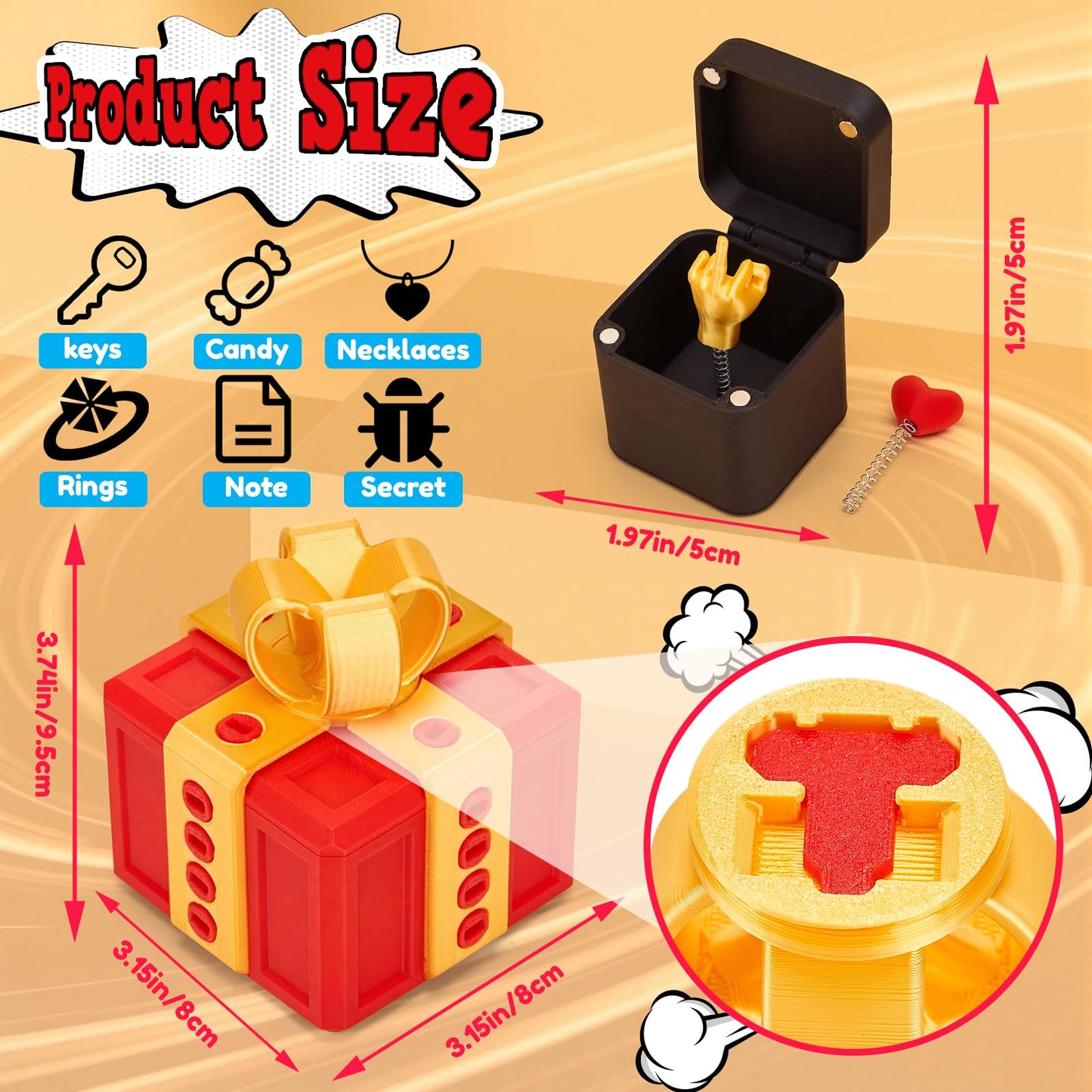 Aodomis 3.74 Inch Gotcha Box Prank with Surprise Finger, Annoying Gift Box with Finger,3D Printed Prank Gift Box with Screws & Pop Up Finger, La Puta Caja Broma Birthday Gifts for Friends Her/Him