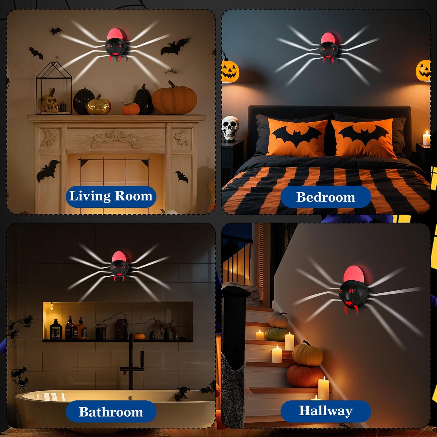 Halloween Decorations Spider Wall Light, Indoor LED Spiders Lights with Remote Control，Magnetic Wall-Mounted Spider Light Creates a Scary Atmosphere for Homes, Living Rooms and Bedrooms(Black)