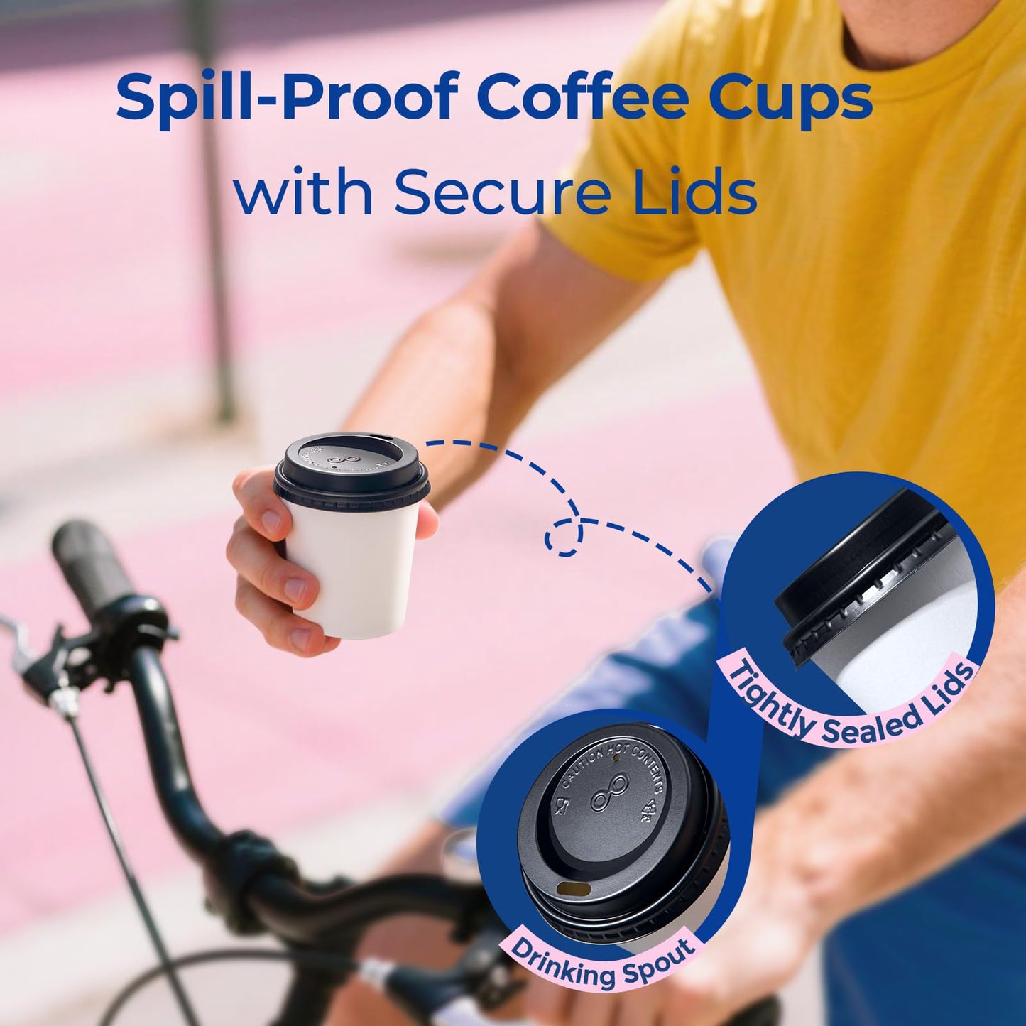 Fit Meal Prep 100 Pack 6 oz Disposable Coffee Cups with Lids, Premium To Go Paper Cups, Leak Proof Hot Coffee Cups with Lids for Travel, Office, Hot/Cold Beverages (Black Lids)
