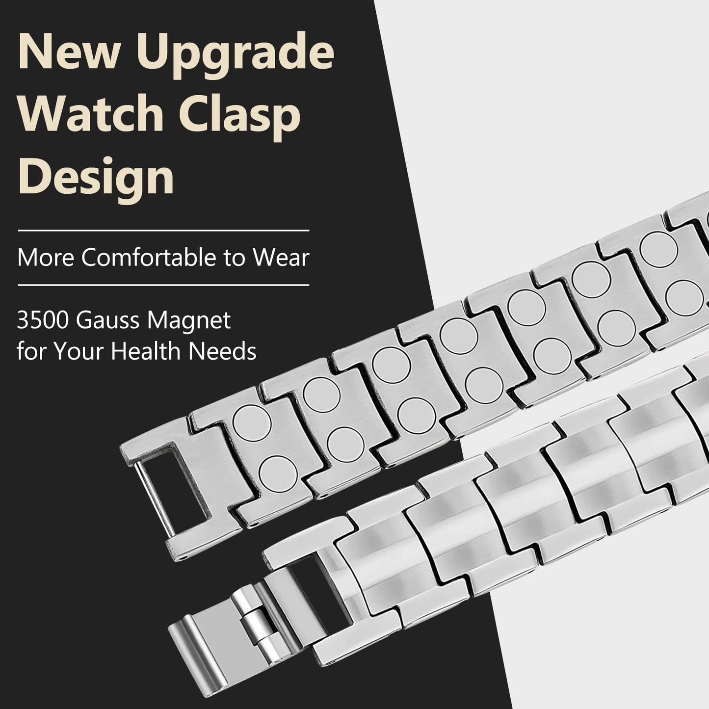 Feraco Magnetic Bracelet for Men Titanium Steel Bracelets with Double Row Magnets Adjustable (Silver)