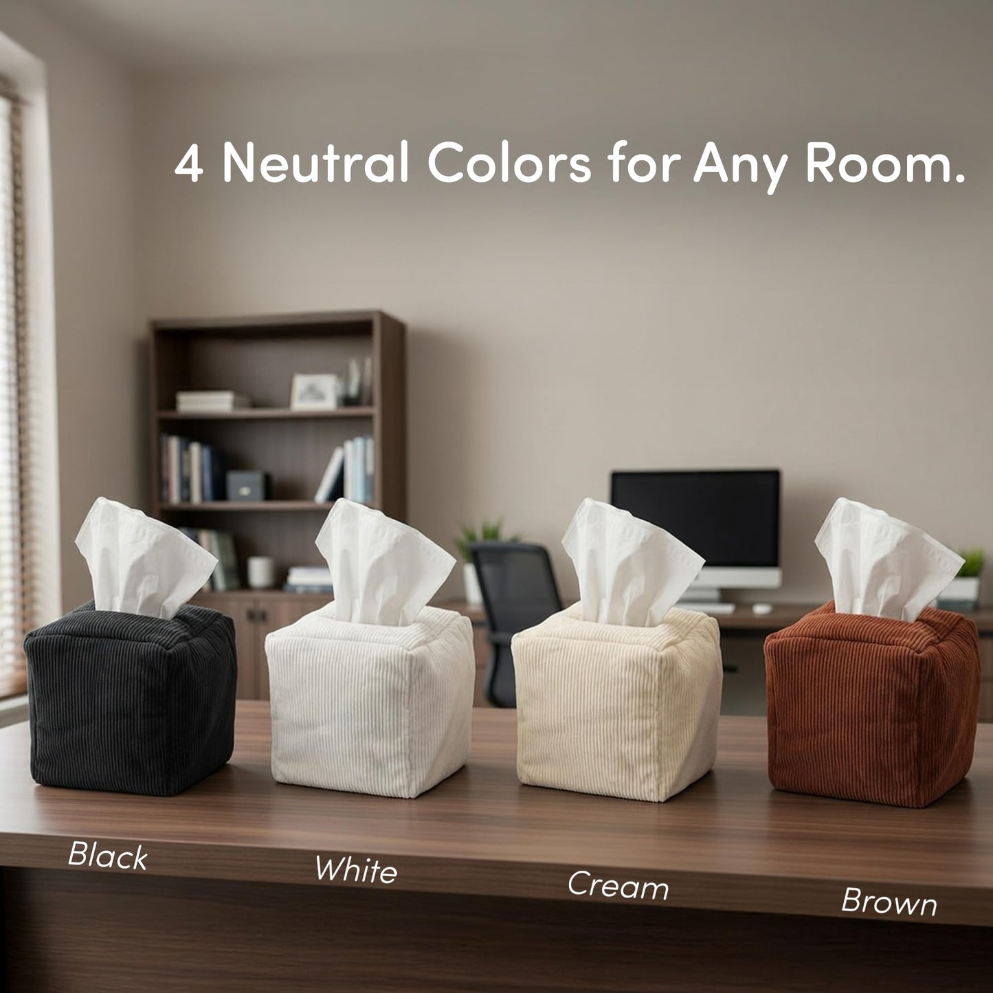 TOGI Corduroy Tissue Box Cover - Soft & Puffy Cube Design Adds a Warm, Cozy Touch - Soft Tissue Box Cover Square Fits Standard Square Boxes from Everyday Brands - Cozy Home & Office Decor (Cream)