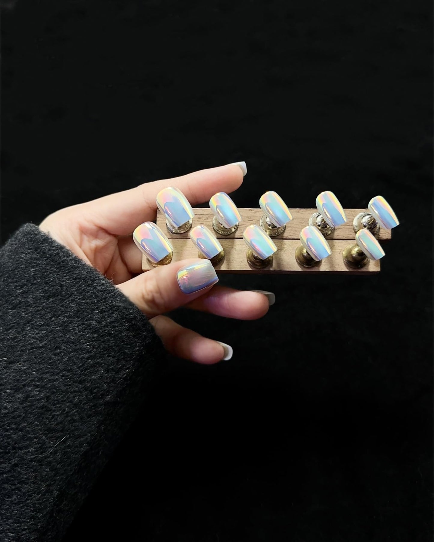 Incantevole Cat's Eye Press On Nails (30PCS；SIZE：XS-S-M), Short Square Fake Nails, Handmade Nails, Gradient Coated False Nail Tips (Mirror Finish Blue-Pink)
