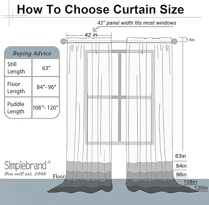 Simplebrand Black Sheer Curtains 120 Inches Long, Extra Long Rod Pocket Solid Color Window Sheer Curtain Panels, Elegant Curtains & Drapes for Living Room, Bedroom 2 Panels (Black, 2x42x120'')