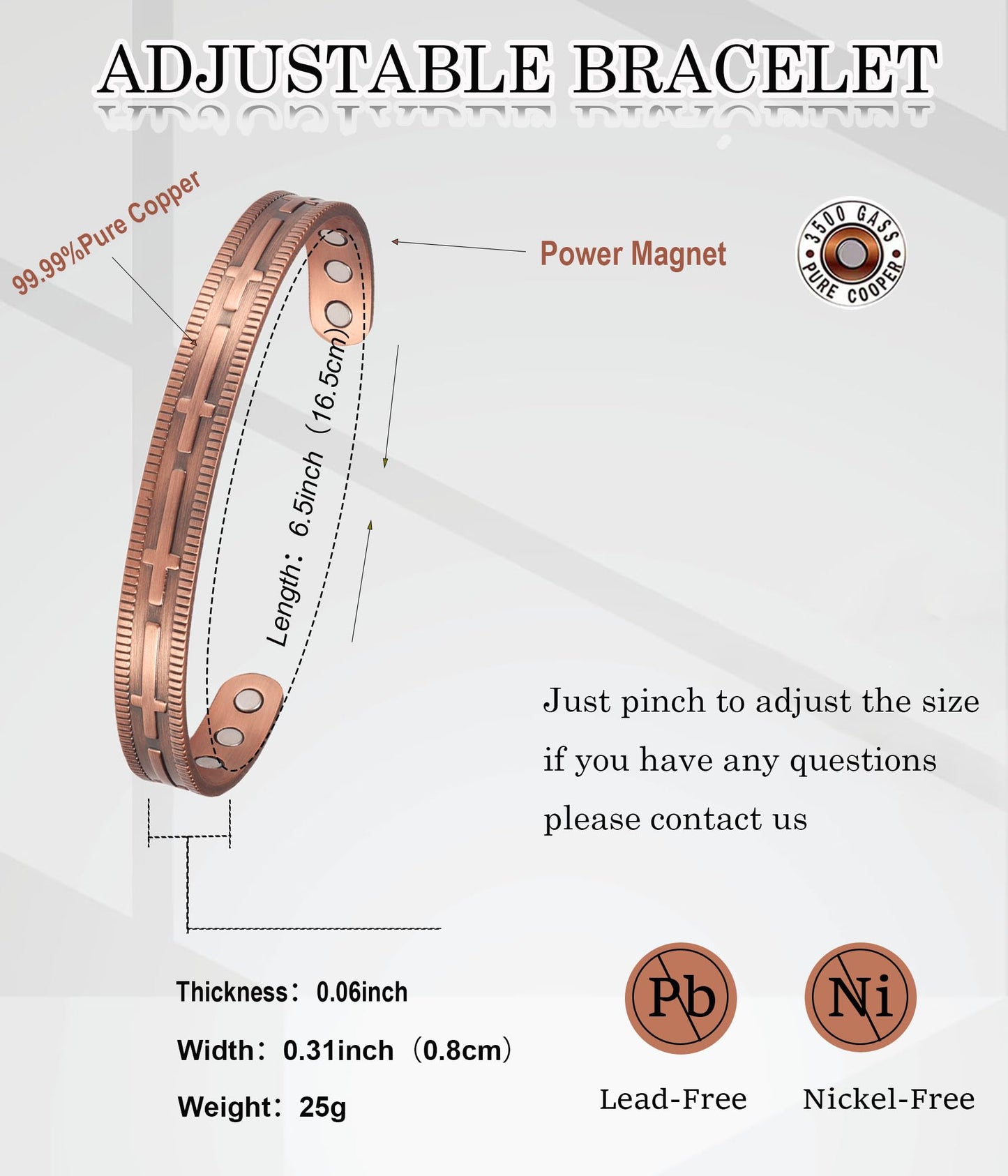 UtenoTureH Magnetic Copper Bracelet for Women for Arthritis, Pure Copper Adjustable Bracelets with 3500 Gauss Magnet ((C007))