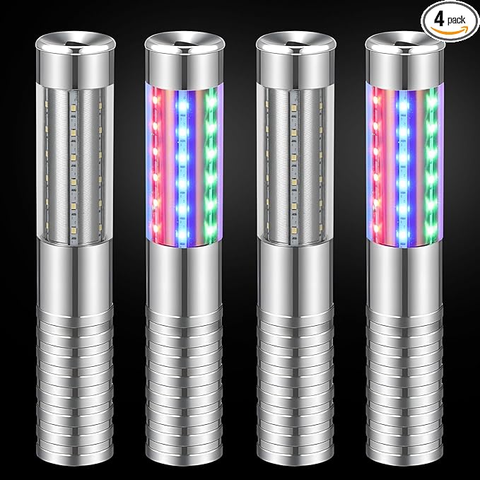 4 Pieces RGB LED Strobe Baton Light Rechargeable Bottle Service Sparklers Stick Reusable Champagne Bottle Handheld LED for Club Stage Nightclub Party Concert Event Bar Outdoor - Silver