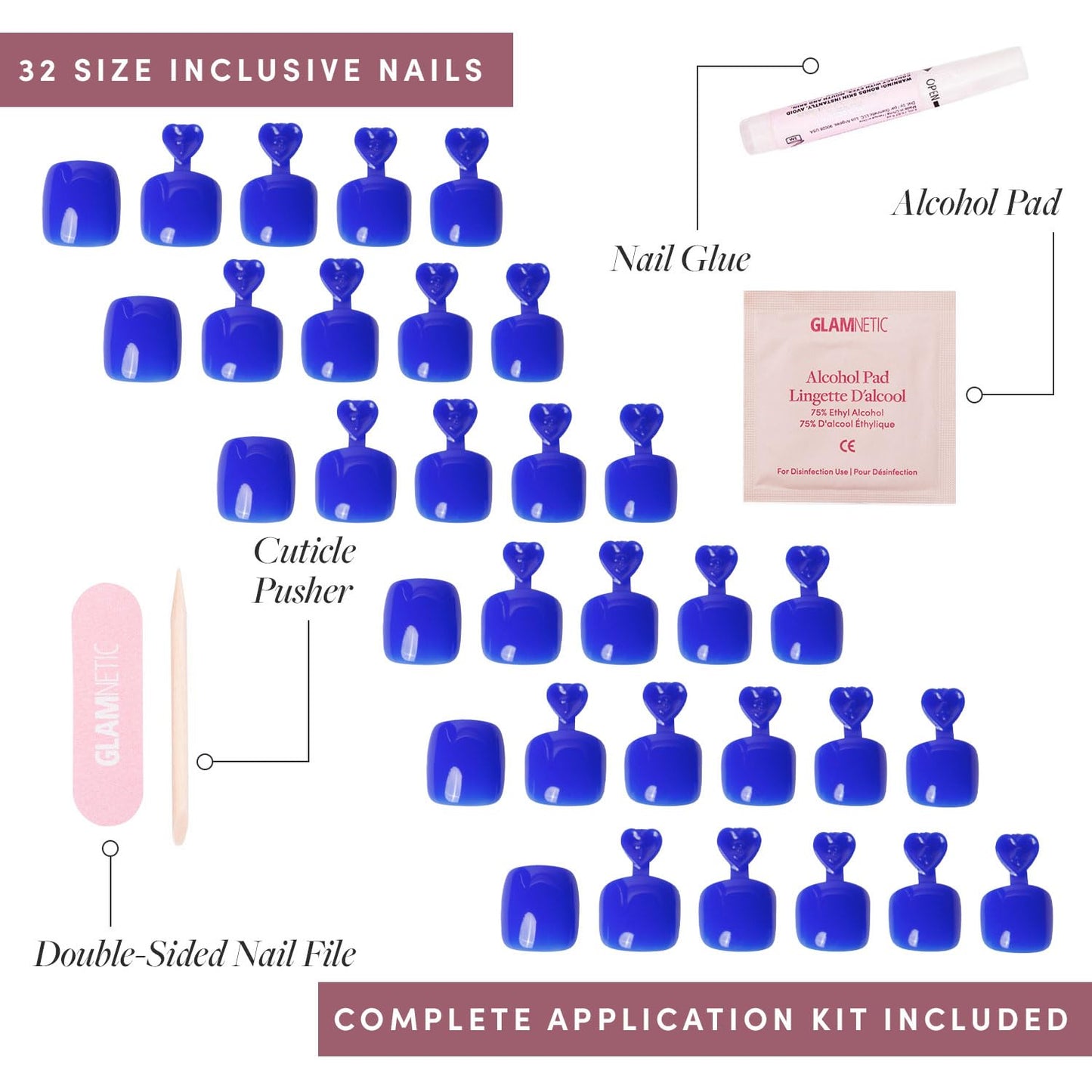 Glamnetic Press-On Nails Bundle - Azure Blue & Hailey | Bright Blue Short Round Fake Nails | Glazed Short Almond False Nails | Reusable, Salon-Quality Nail Kits