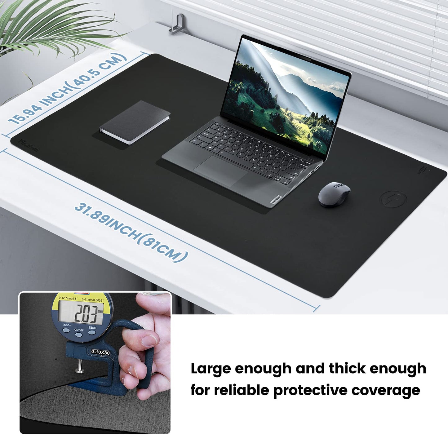 Desk Mat Wireless Charging Mouse Pad Large 32x16 Journey Desk Pad Mat with Wireless Charger Waterproof Black Leather Computer Mat with Phone Charger Mousepad Non-Slip for Keyboard and Mouse