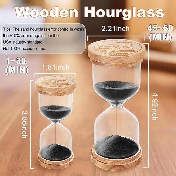10 Minute Sand Timer, Beech Wooden Black Sand Clock for Kids, Small Hourglass, Sandglass 10 Min for Classroom,Game,Decorative (Black)