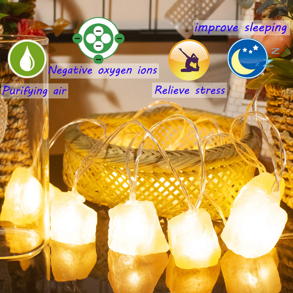 TAOHUA GARDEN Himalayan Salt String Lights Remote Control(8 Modes) with 3 AA Battery Natural Salt Block 10 LED Thanksgiving Christmas Party Decoration Present for Friend
