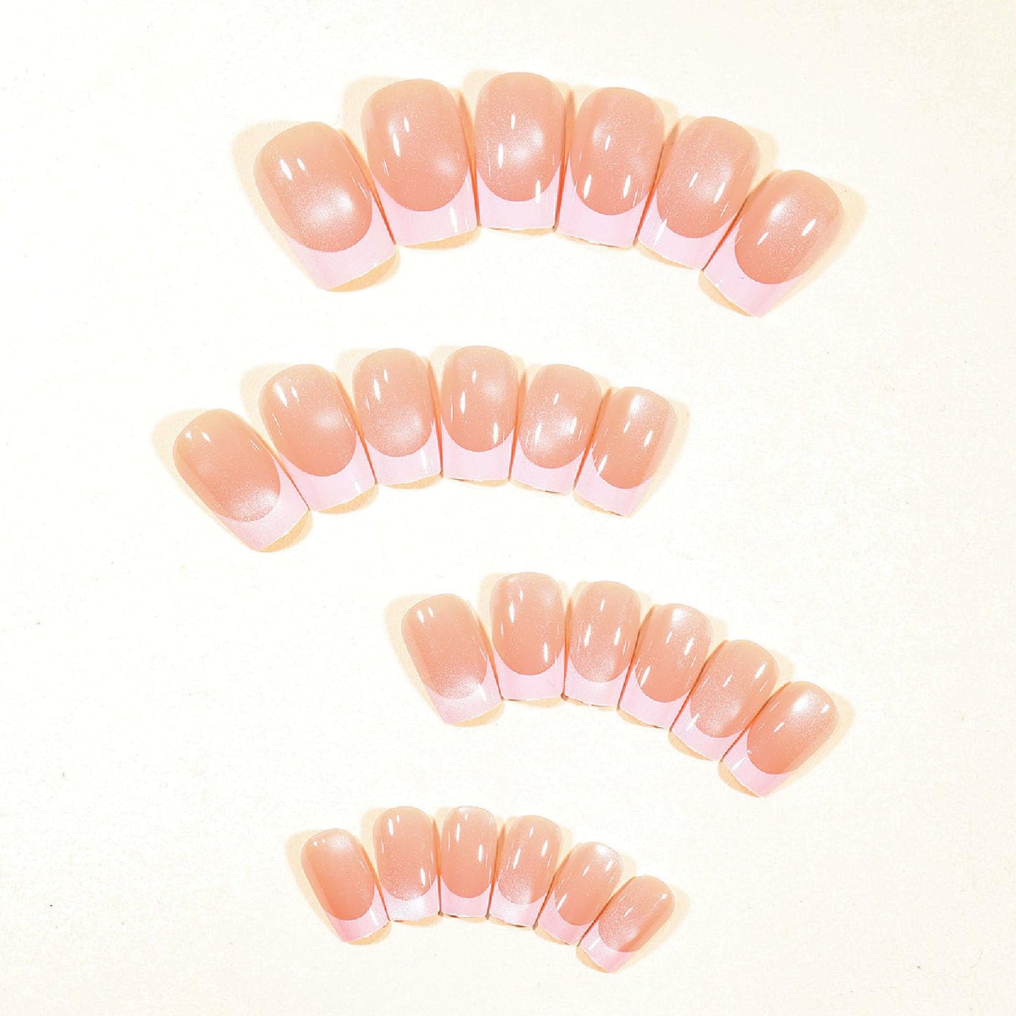 French Tip Press on Nails Medium Square Fake Nails with Cat Eye Glitter Designs Nails Press ons Nude White Glue on Nails Simple Stick on Nails for Women 24Pcs