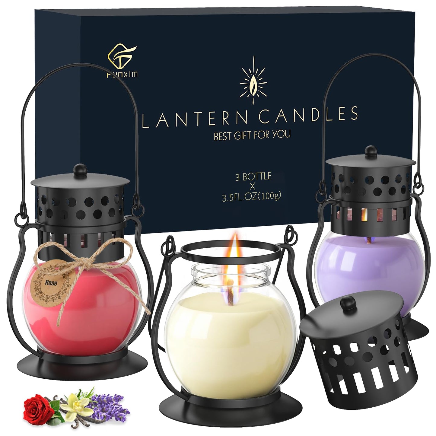 Scented Candles for Home, 3 Pack Fall Candle Set Natural Soy Wax, Retro Lantern Candles Autumn Gifts Set for Women Men, Aromatherapy Candle of Vanilla, Rose, Lavender