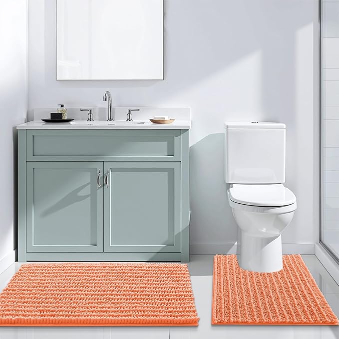 Arotive Luxury Chenille Bathroom Rug Mat, Extra Soft Thick Absorbent Shaggy Bath Rugs, Non-Slip Machine Wash Dry, Plush Bath Mats for Bathroom, Shower and Tub, 30x20, Coral