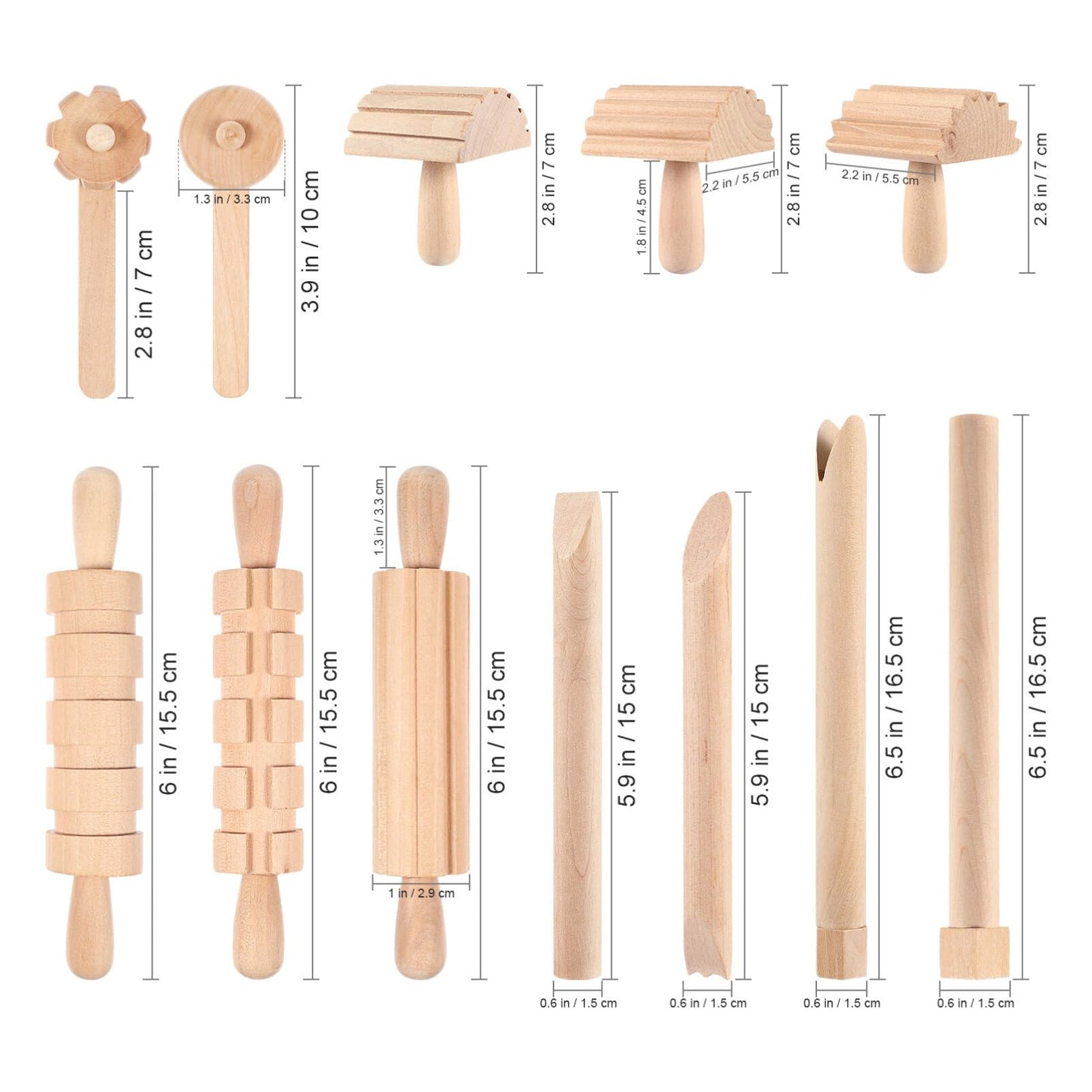 NUOBESTY Wooden Clay Tools Kids Wood Stamps Hand Rollers Plasticine Tools Pottery Molding Clay Accessories for Art DIY Crafts Activities 12pcs