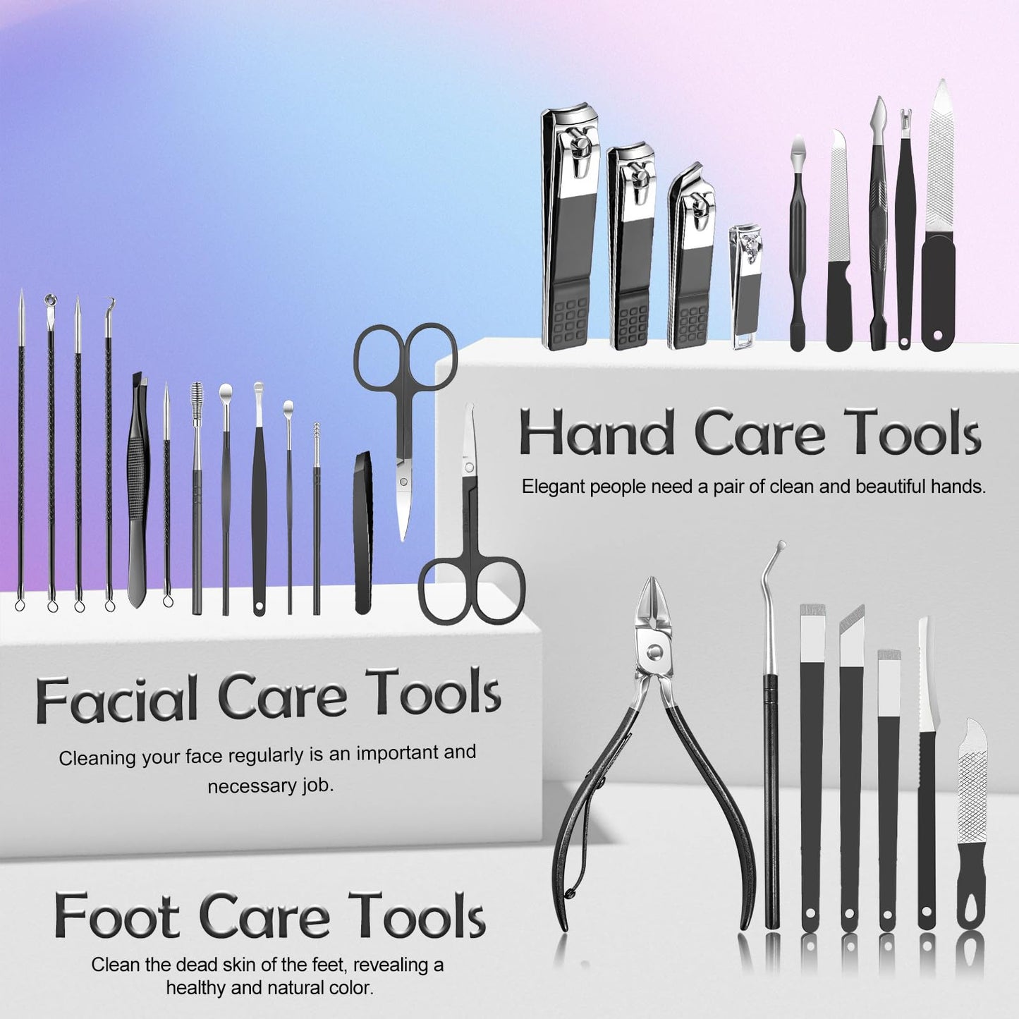 Manicure Pedicure Kit Professional 30pcs Complete Nail Care kit，fingernail and toenail Clippers and Manicure kit for Men with Travel Deluxe Beauty Tools Convenience Set (Black)