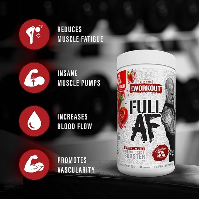 5% Nutrition FullAF Pre-Workout | Stim-Free with Massive Pumps | L-Citrulline, L-Taurine, Nitrosigine, GlycerSize (Beach Blast)