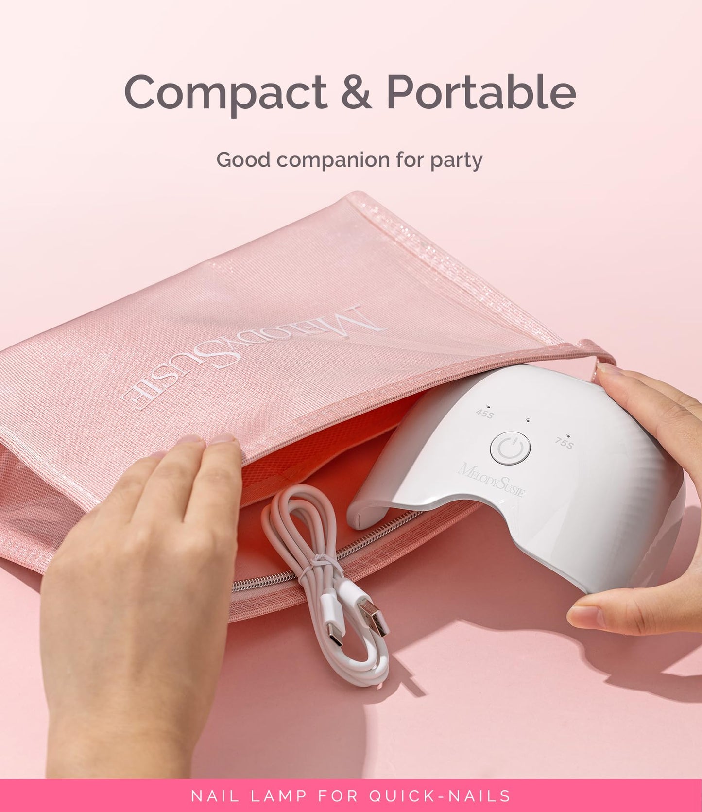 MelodySusie Mini LED UV Nail Lamp with Lightweight Design, P-ART06F Nail Dryer with Simple Button Control Cures All Soft Gels at Home, Especially Half-Cured Gel, Base Coat & Top Coat White