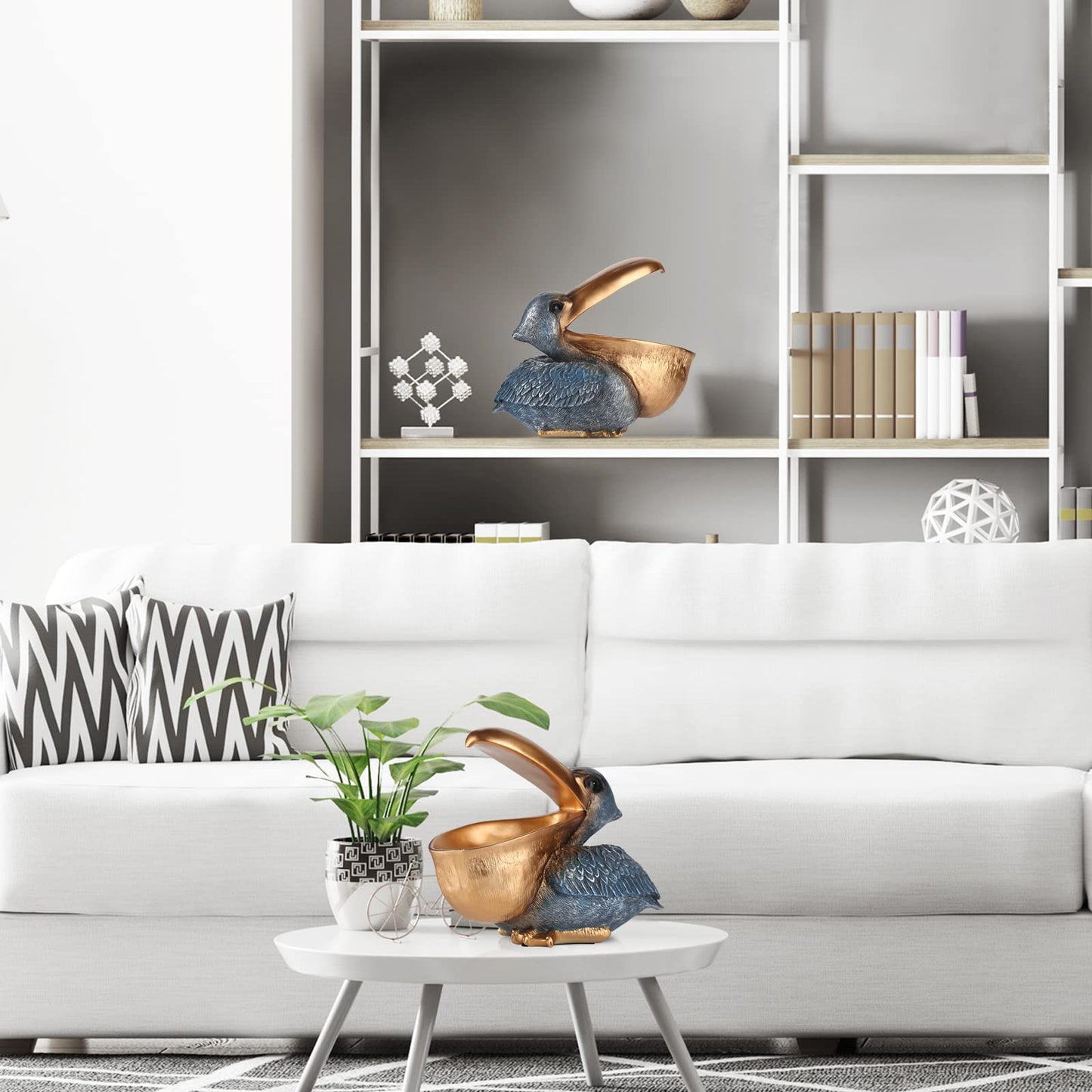 PlivBloom Pelican Key Holder Statues,Fun Animal Hippo Candy Dish,Candy Dish for Office Desk Unique,Modern Key Holder for Pelican Figurine,Suitability Desk candy bowl and Entry Table Decor Items(Gold1)