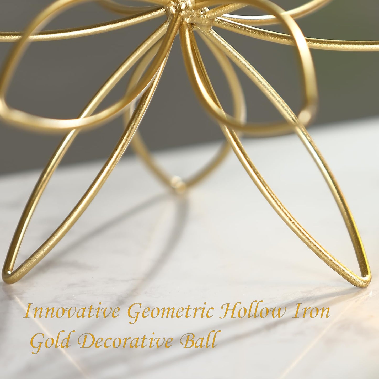 MOCOME 8" Gold Decorative Sphere, Metal Floral Tabletop Sculpture, Abstract Tabletop Decorative Ball for Home Metal Sphere Decor