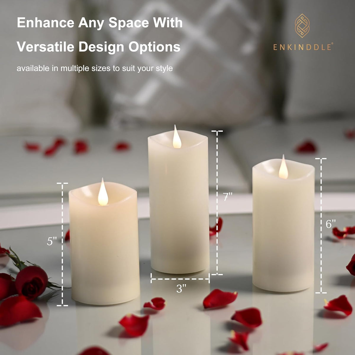 Flickering Flameless Candle, Real Wax LED Pillar Candle with 3D Moving Flame, Battery Operated, Built-in Timer, Ivory, Unscented, Safe for Home Décor, and Holidays 3" x 7.12"