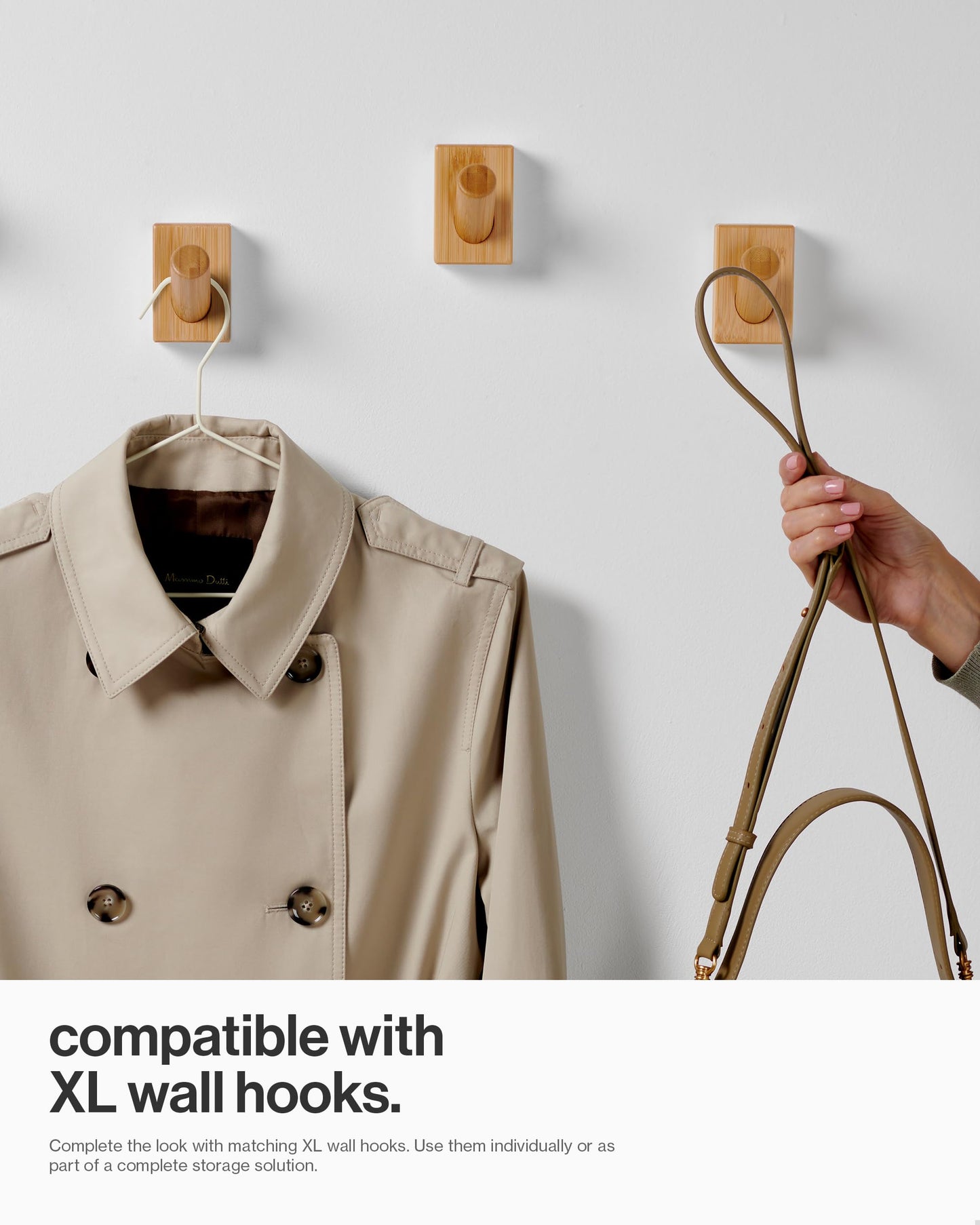LARHN Wall Mounted Coat Rack with 5 Heavy-Duty 1" Diameter Hooks (2-Pack), 16.5" - Wooden Wall Hook Rack - Modern Scandinavian Home Decor