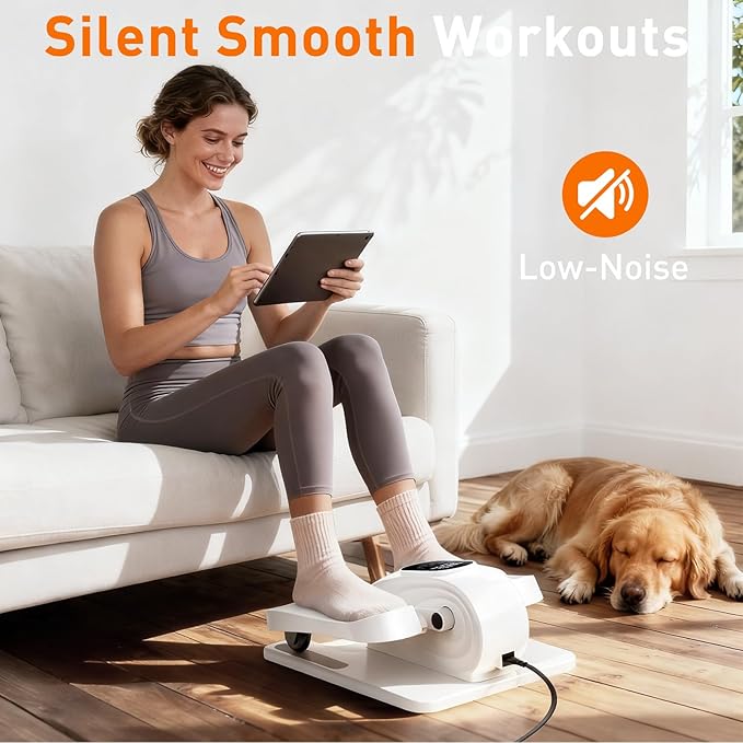 DamKee Under Desk Elliptical Exercise Machine, Electric Ellipse Leg Exerciser as Seen on TV, 15 Speeds Foot Exerciser While Sitting for Seniors, Portable Seated Pedal Exerciser for Home Office