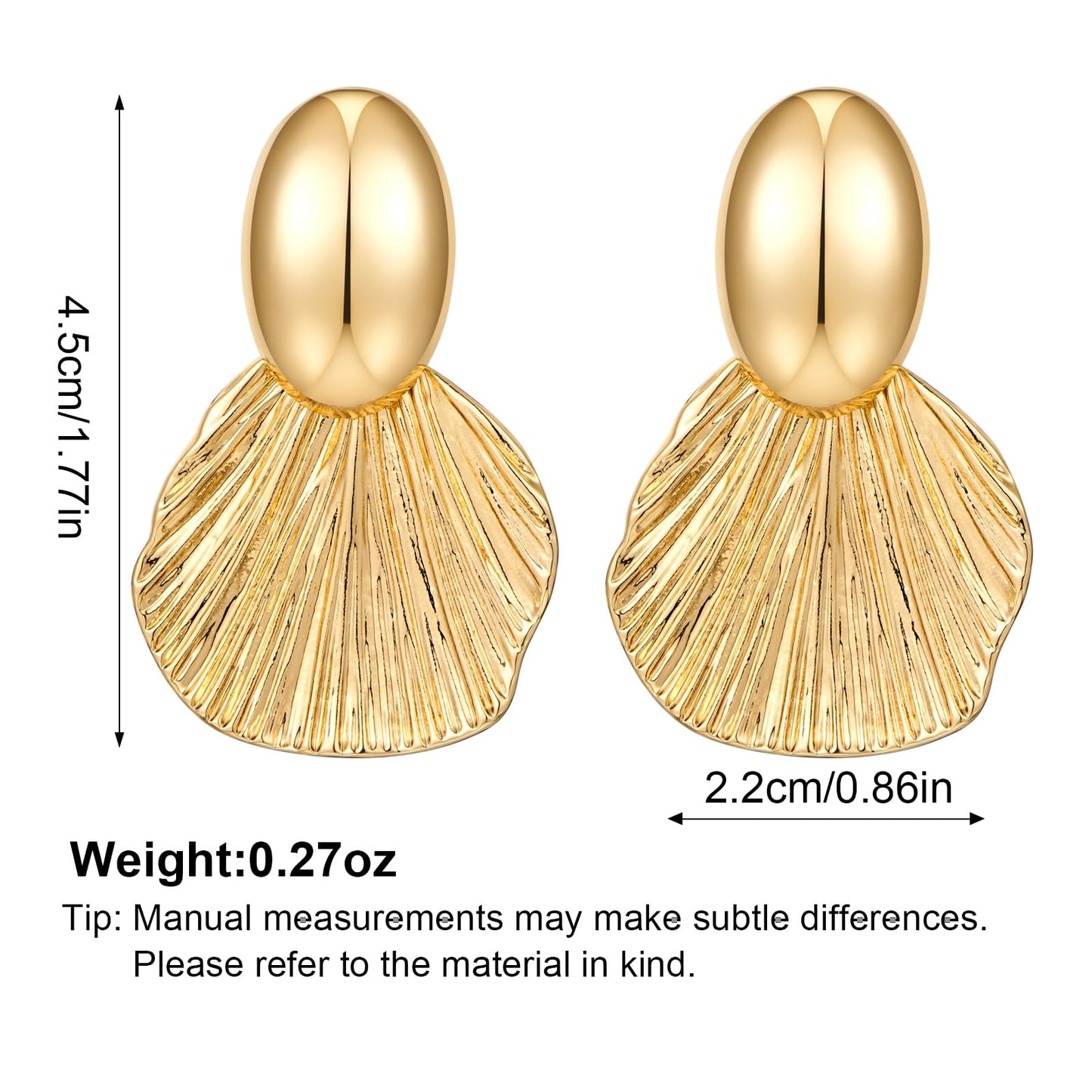 FILMOON Gold Earrings for Women Chunky Dangle Shell Fan-Shaped Statement Drop Earrings Gold Plated Fashion Jewelry
