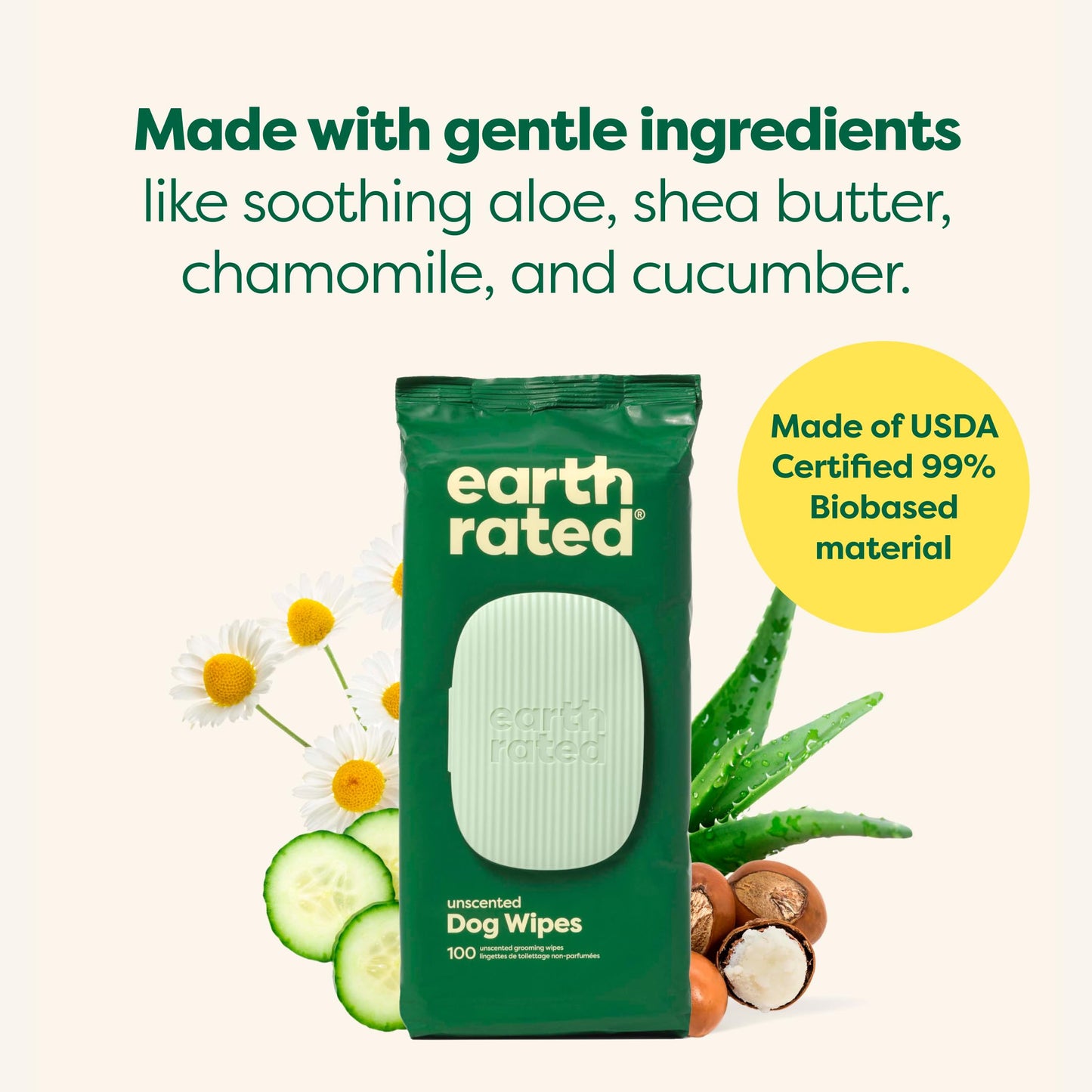 Earth Rated Ear Wipes & Grooming Wipes Bundle - Includes 70 Wild Oat-Scented Pet Ear Wipes and 100 Unscented Grooming Wipes.