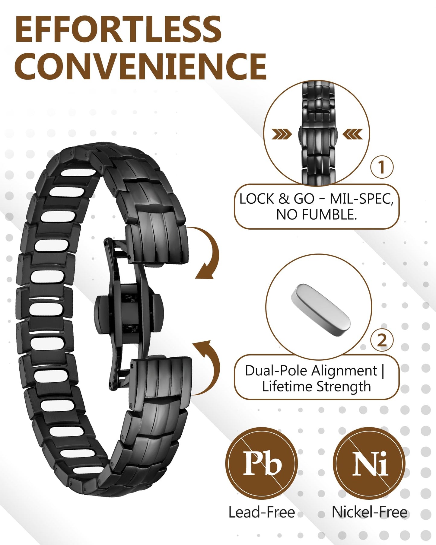 Feraco Magnetic Therapy Bracelet for Men,Titanium Steel Bracelet with 5X Strength Magnets,Premium Fold-Over Clasp (Black)