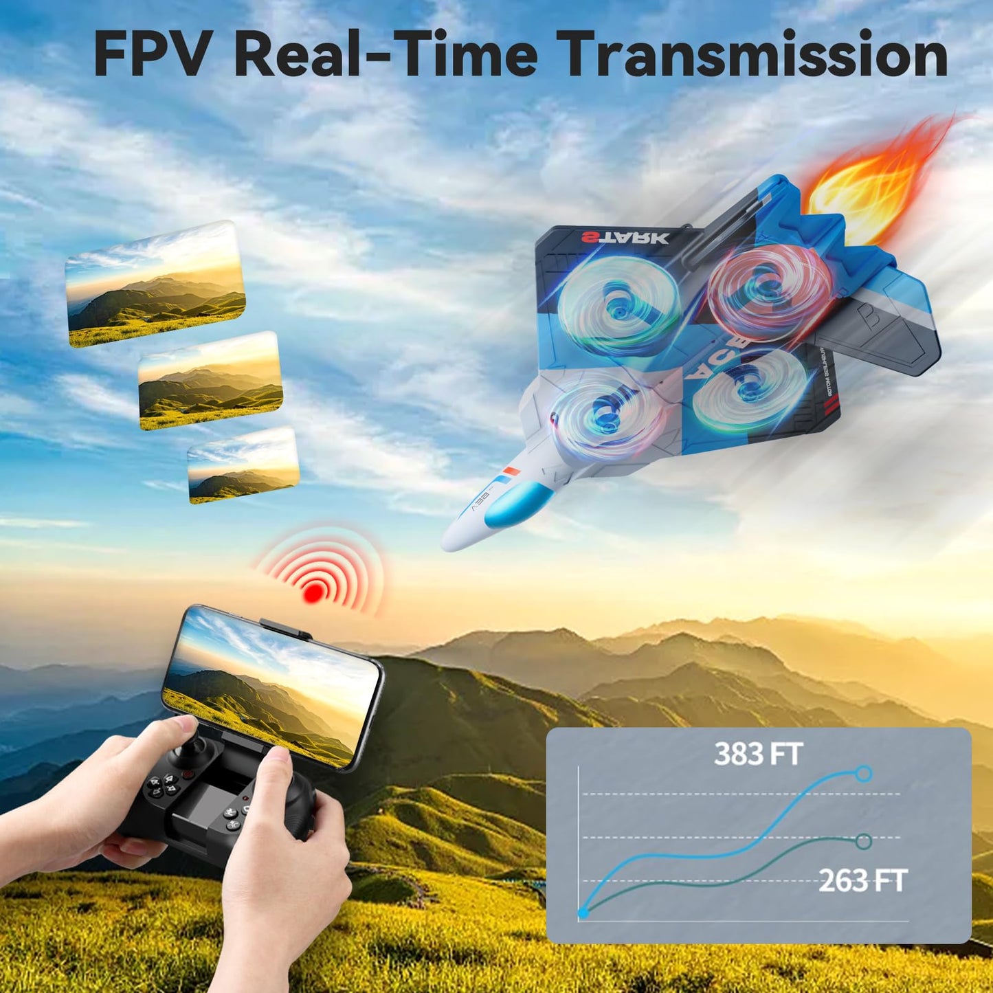 4DRC V39 Foam Remote Control Airplanes RC Planes with Camera,RC Airplane Fighter Jet with Light,Gravity Control, Auto-Follow, Trajectory Flight,One Key Take Off, 2 Batteries,Blue