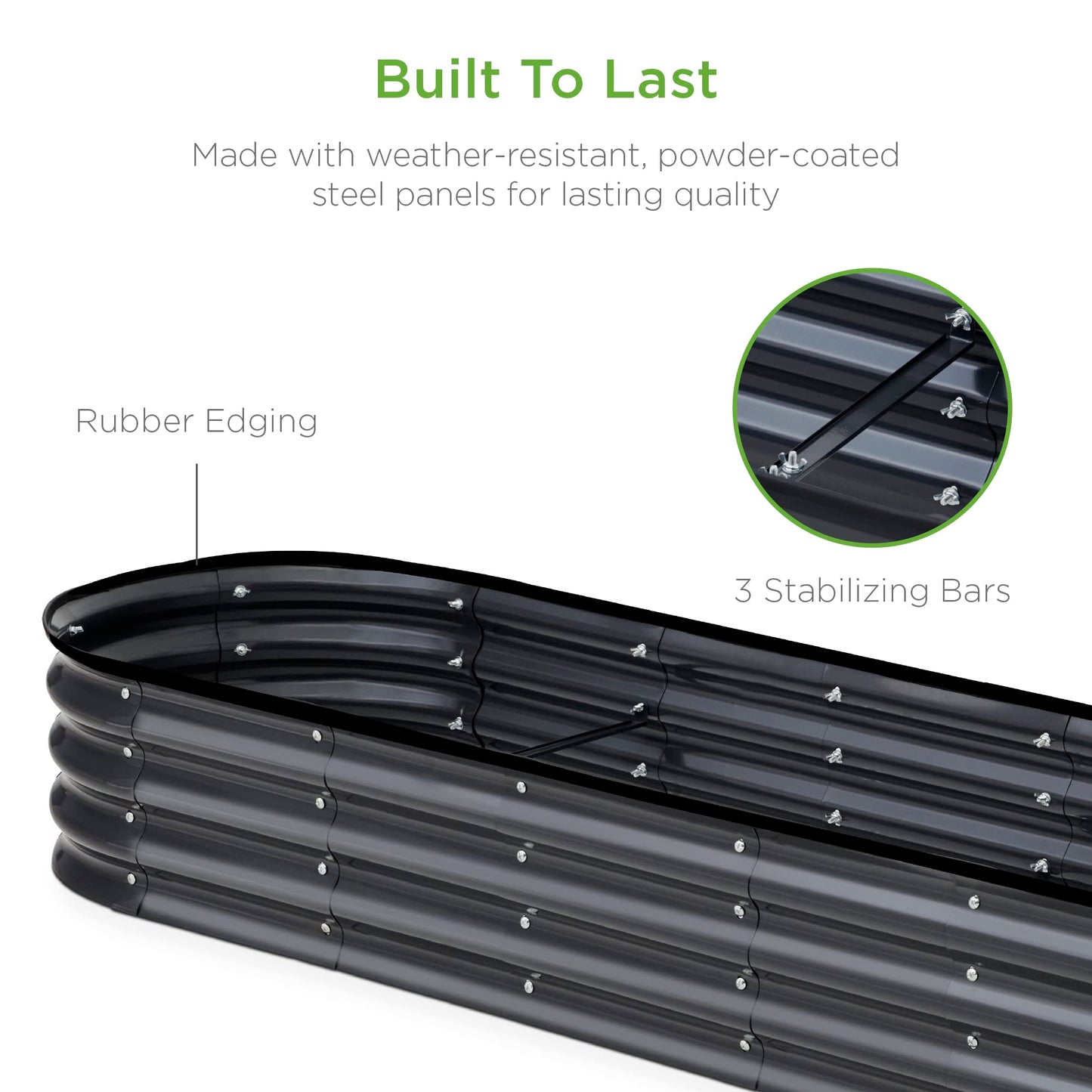 Best Choice Products 8x2x1ft Outdoor Metal Raised Garden Bed, Oval Deep Root Planter Box for Vegetables, Flowers, Herbs, and Succulents w/ 108 Gallon Capacity - Charcoal