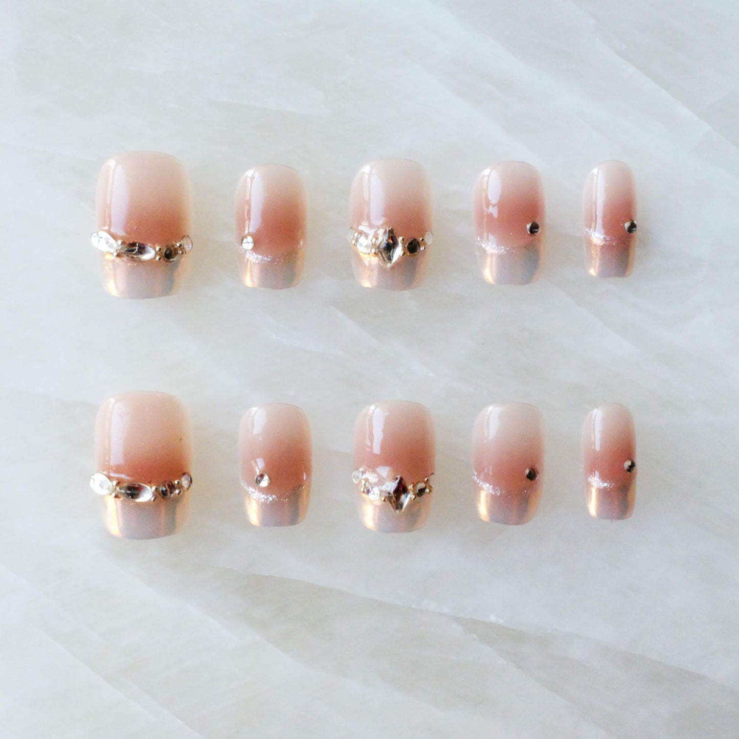 [GLORS] Purely Handmade Press On Nails | Moon Dream - French-style Pink Nail Tips with Diamond | Salon Quality Fake False Nails in Short Square 10 pieces (Medium, SS)
