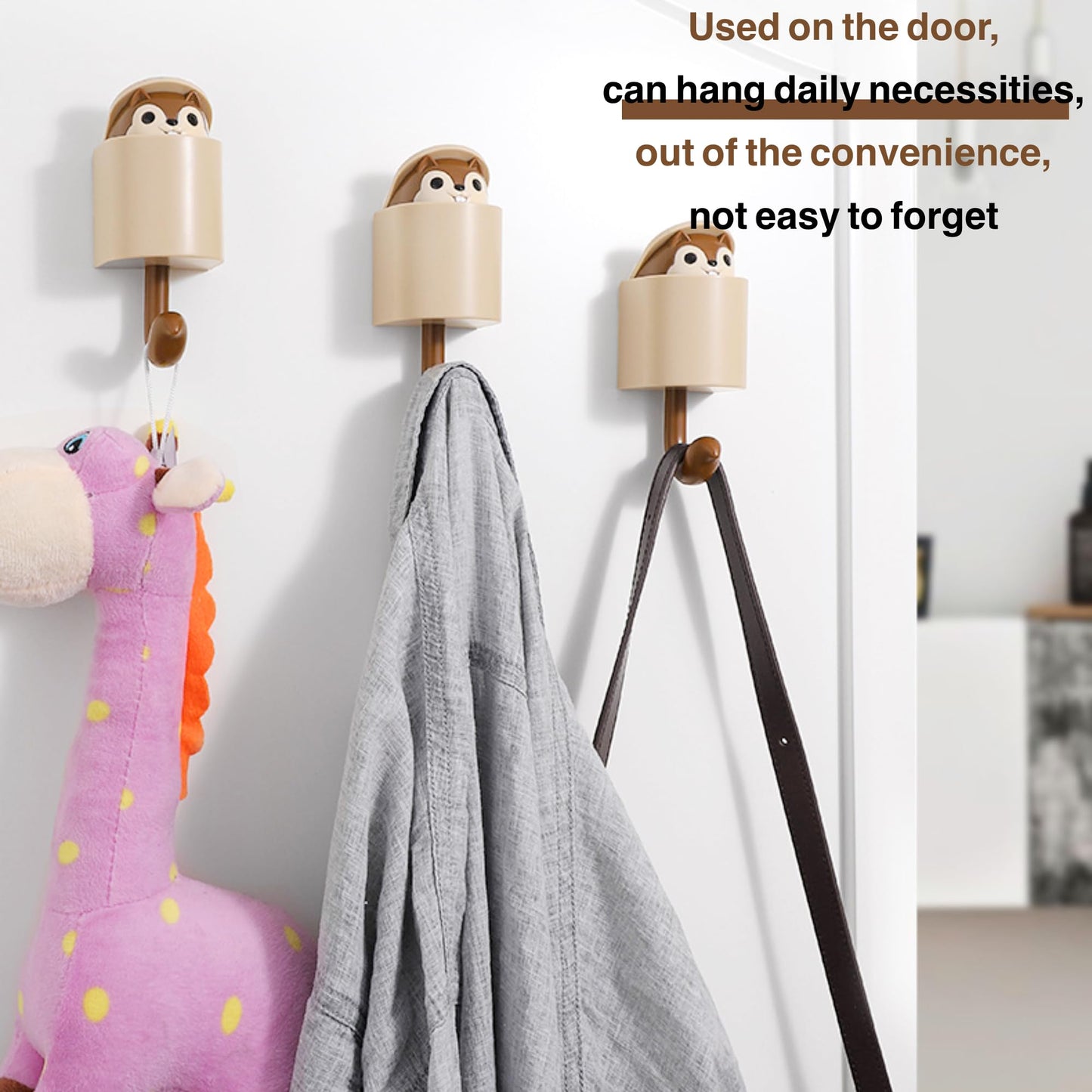 GCFTIFF 2 Pcs Creative Squirrel Cute Pet Key Holder wall Mount, Keychain Command Hooks,siding Hooks,Hook for Coat, Scarf, Hat, Towel, Bag, Utility Hook for Wall Hanging Decorations (Coffee&Gray)