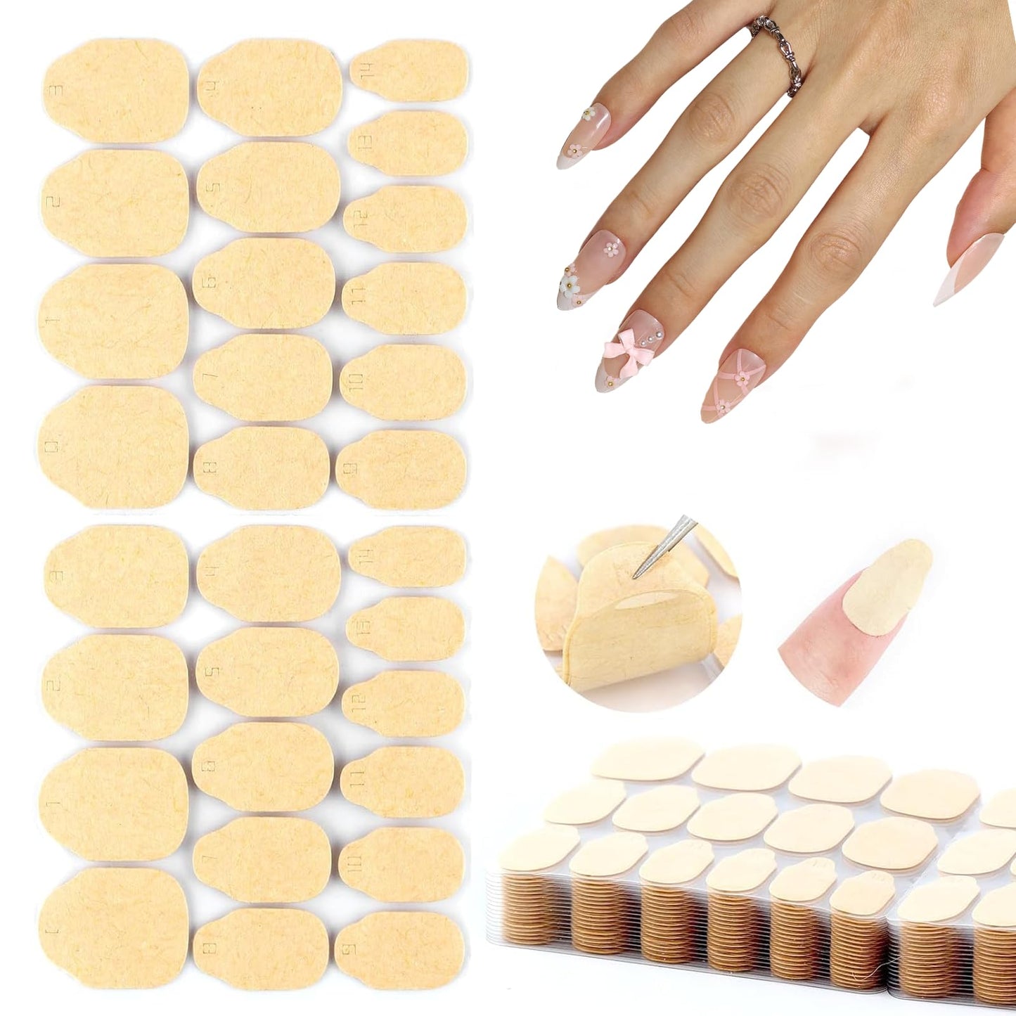 SnypeeLab Handmade Press on Nails with 600pcs Zero Damage Nail Adhesive Tabs Kits, 3D Flower False Nail for Women and Girls-24pcs