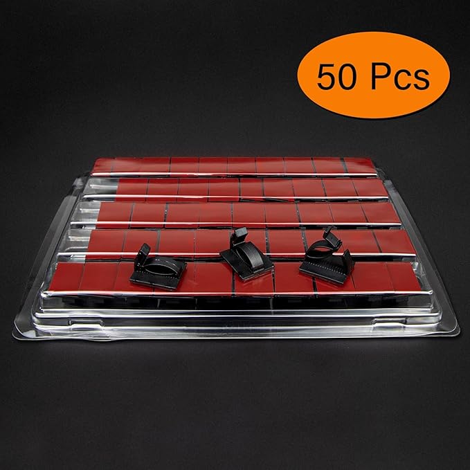 SOULWIT 50Pcs Adjustable Cable Management Clips, Adhesive Organizers Sticky Wire Clips Cord Holder for TV PC Ethernet Under Desk Wall Home Office