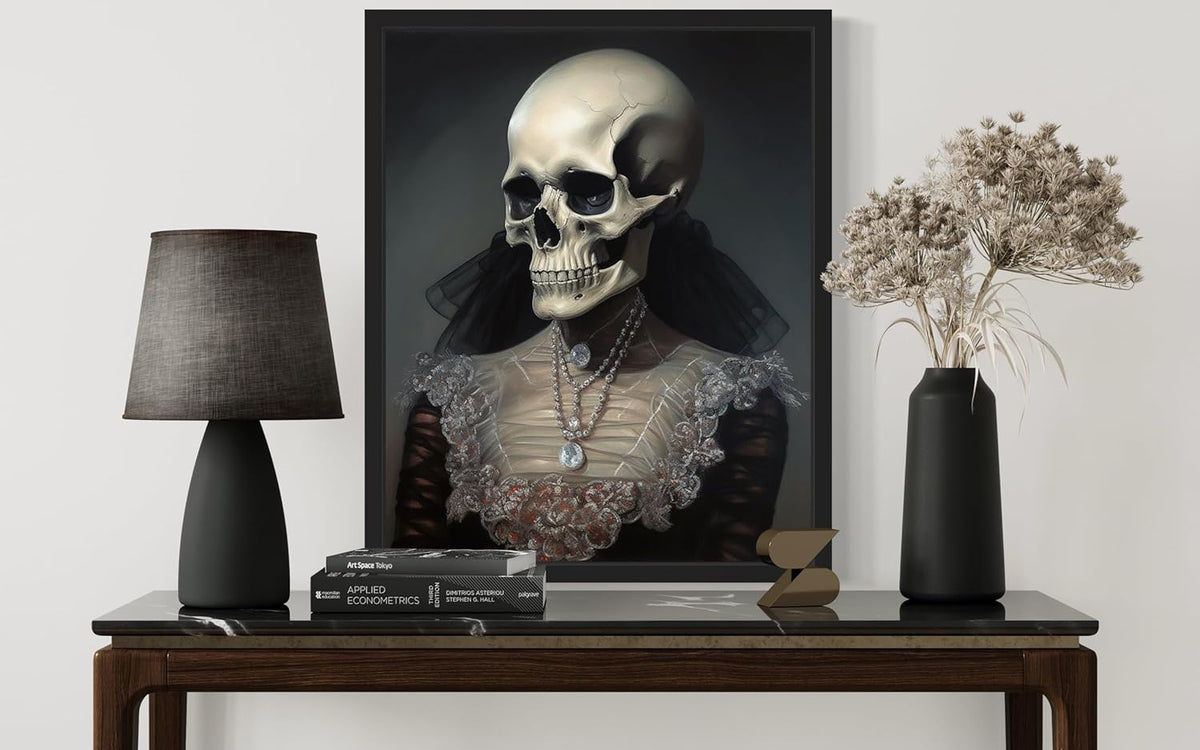 Female Skull Poster Art Print, Halloween Scary Vintage Wall Art Academia Spooky Painting Decoration for Horror Prints, Gothic Posters Bedroom Decor 89 (Female Skull, 11 x 14 inches, Unframed)