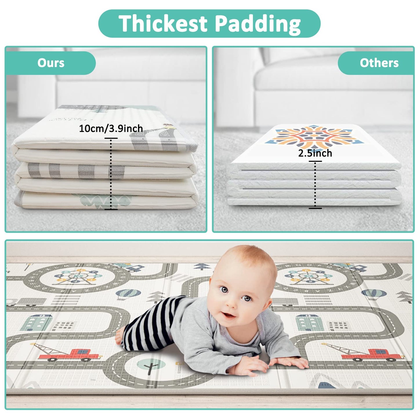 FLAGAV 79x59inch Play Mat for Baby - Extra Large, Non-Toxic, Waterproof Playmat for Indoor and Outdoor Use