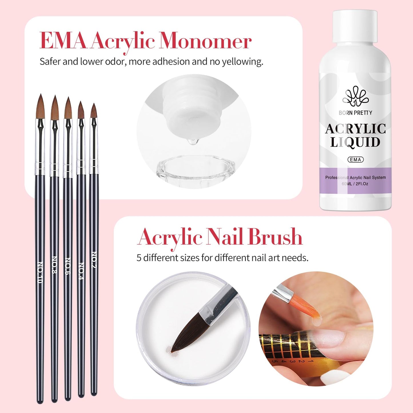 BORN PRETTY Acrylic Nail Kit with Drill - 92Pcs Acrylic Pwoder Set for Beginners With Everything Powder and Liquid Set for Nail Supplies Art Decoration Tools DIY Salon at Home