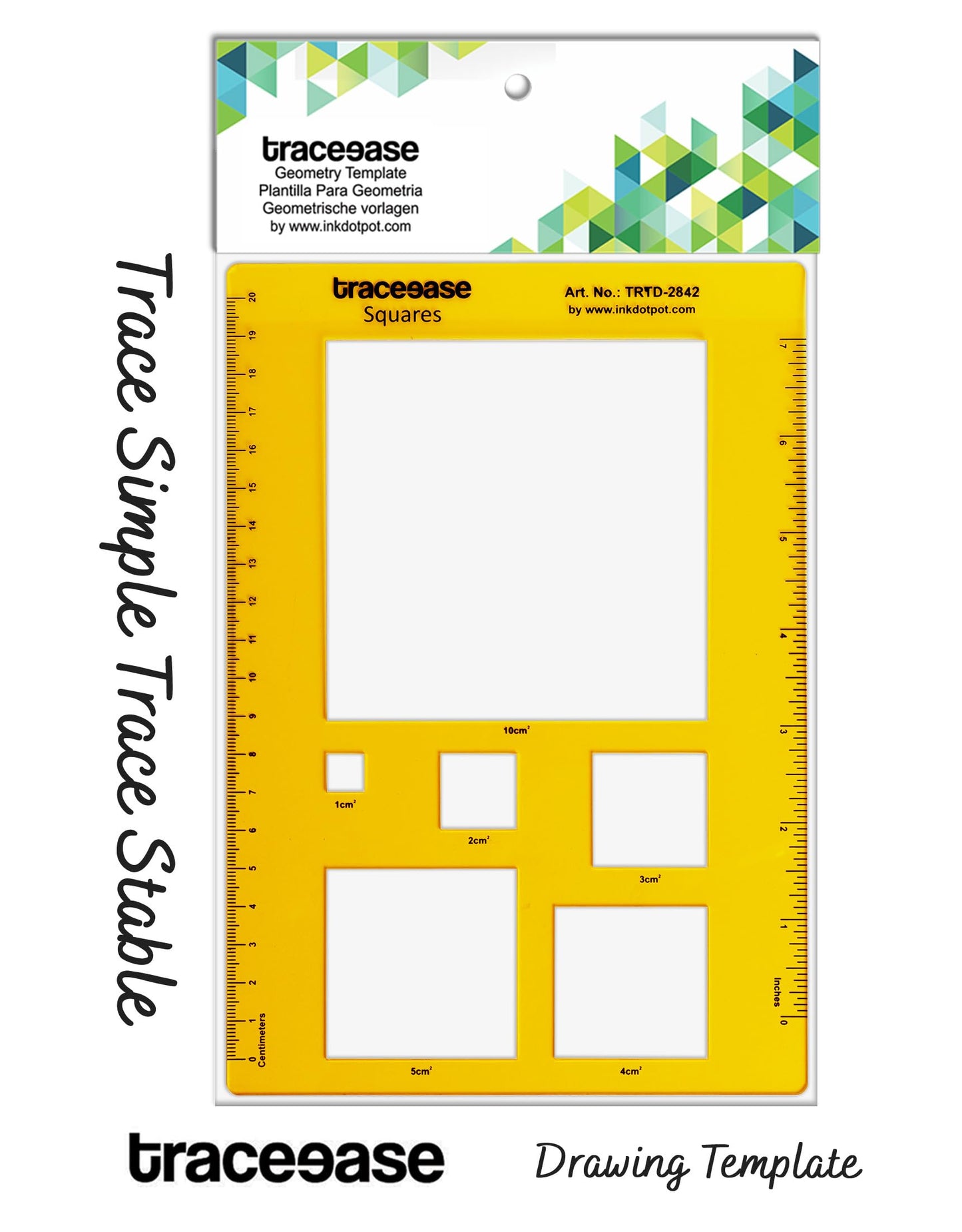 Traceease Trace Simple Trace Stable, Academic Geometric Square Drawing Template, Geometric Diagram Tools for Schools and Colleges, Rectangular Plastic Ruler, 21.5cm x 15.2cm