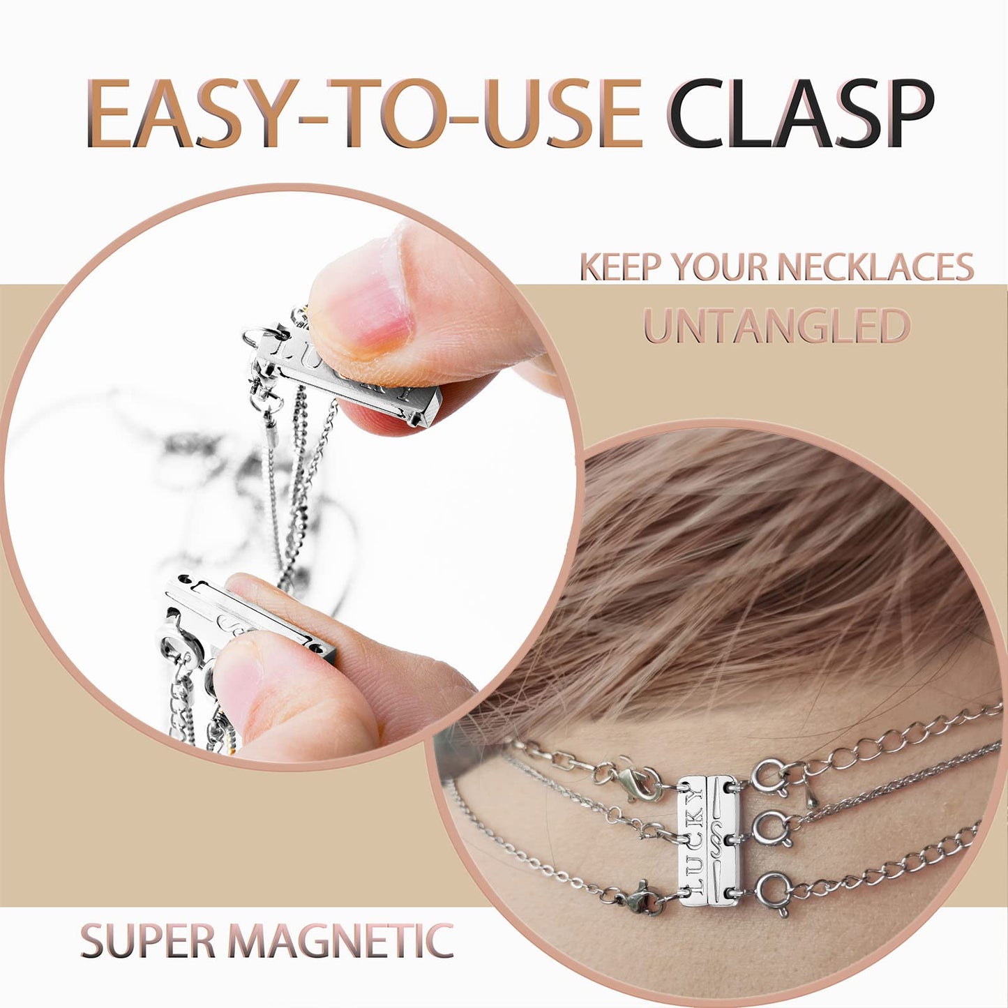 Dailyacc Lucky Necklace Layering Clasp 18K Gold and Silver Strong Multiple Necklace Clasps for Layered Look Separator
